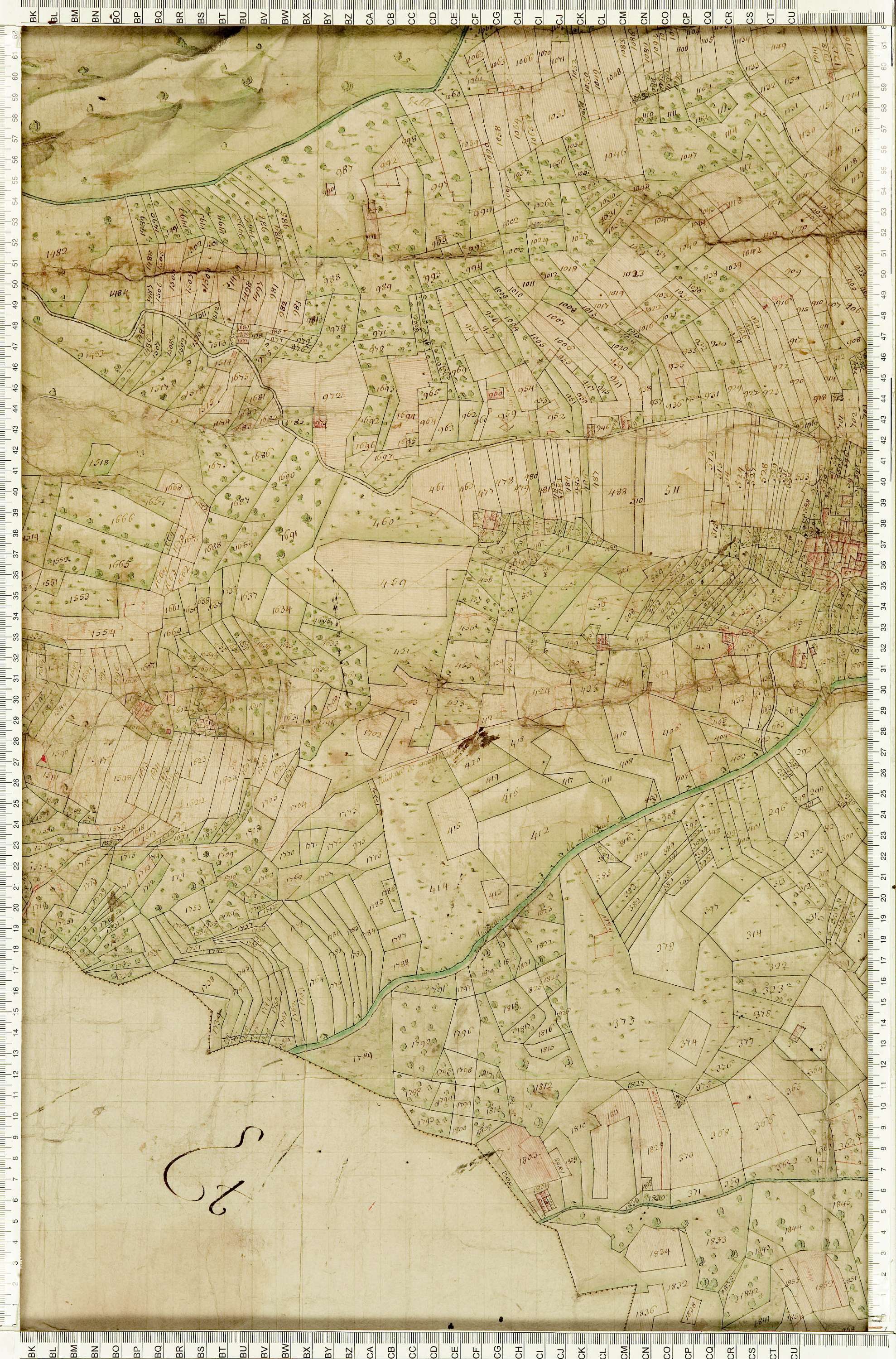 Ugine - Copie de la mappe originale (plan cadastral) de la commune d’Outrechaise. Signée Cocelli, directeur de la péréquation.