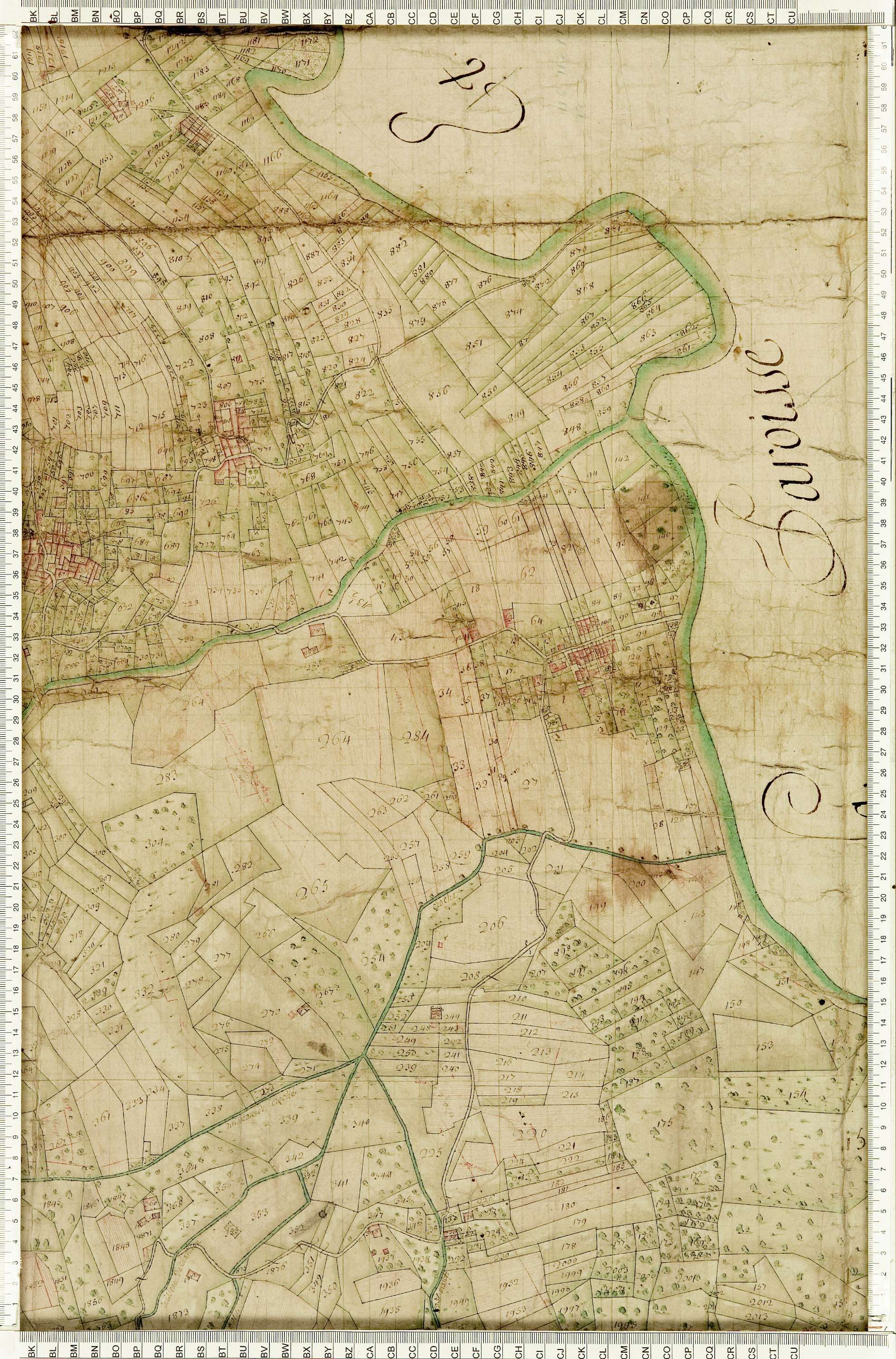 Ugine - Copie de la mappe originale (plan cadastral) de la commune d’Outrechaise. Signée Cocelli, directeur de la péréquation.