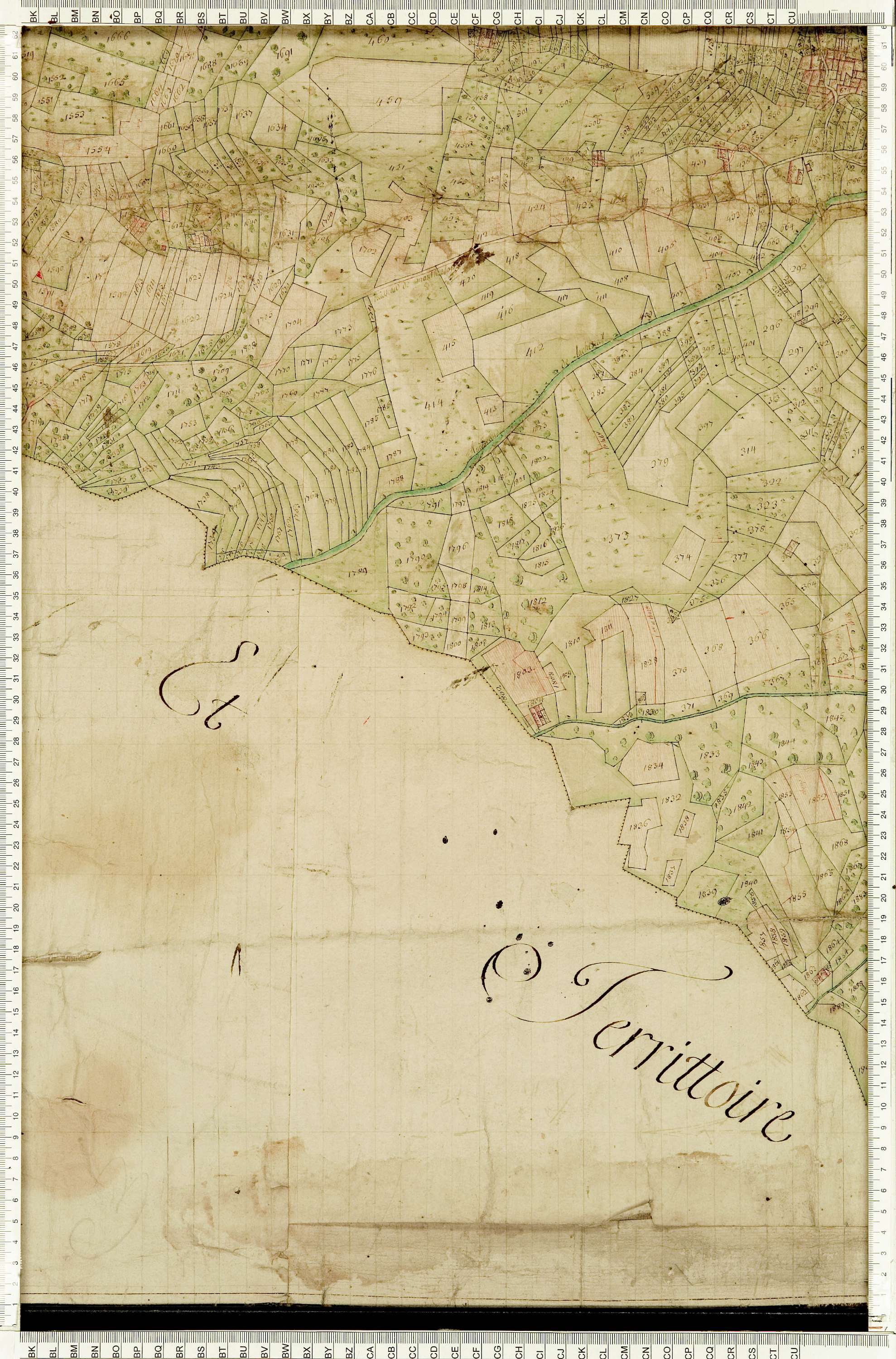 Ugine - Copie de la mappe originale (plan cadastral) de la commune d’Outrechaise. Signée Cocelli, directeur de la péréquation.