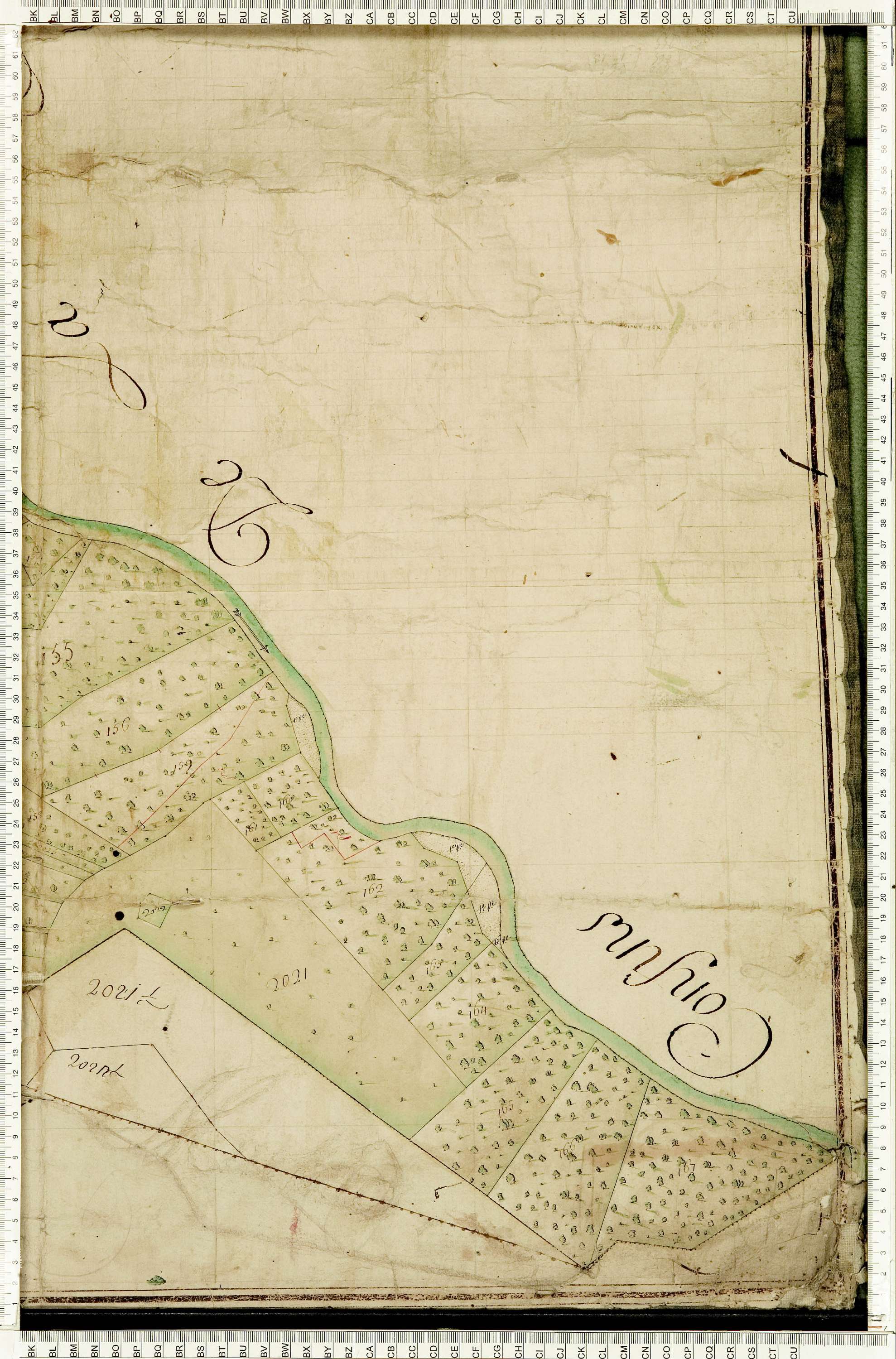Ugine - Copie de la mappe originale (plan cadastral) de la commune d’Outrechaise. Signée Cocelli, directeur de la péréquation.