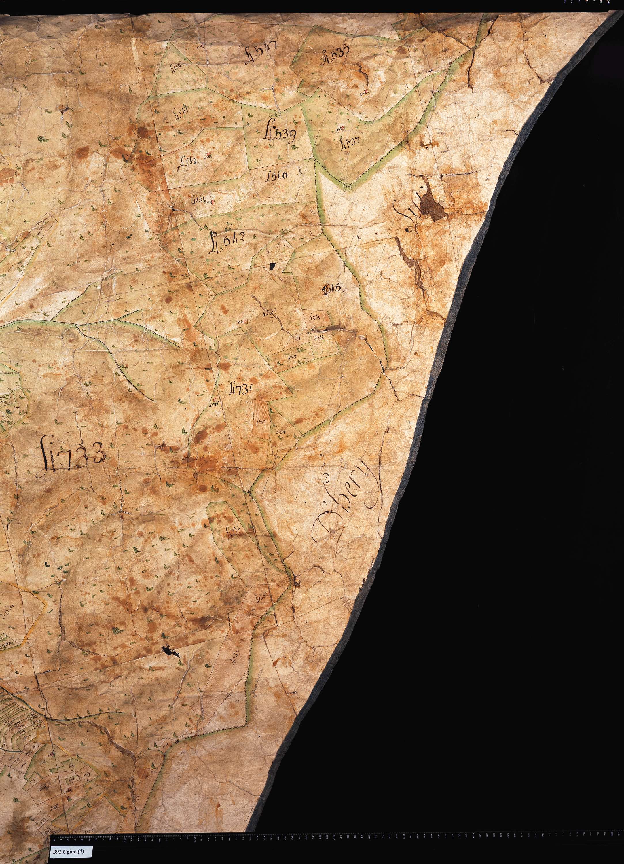 Ugine - Copie de la mappe originale (plan cadastral) de la commune d’Ugines. Signée Cocelli, directeur de la péréquation.