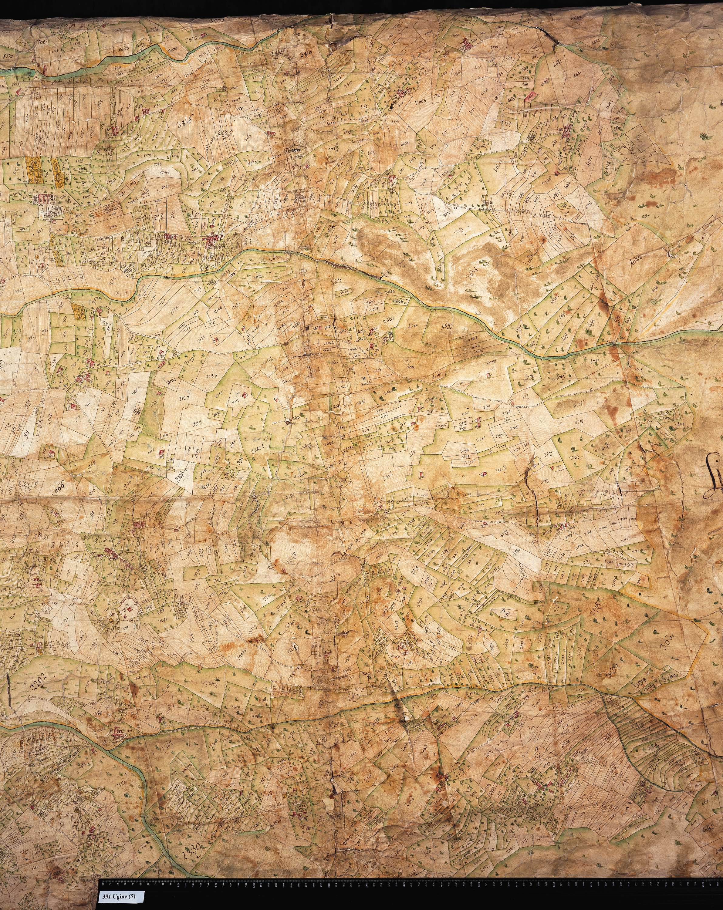 Ugine - Copie de la mappe originale (plan cadastral) de la commune d’Ugines. Signée Cocelli, directeur de la péréquation.