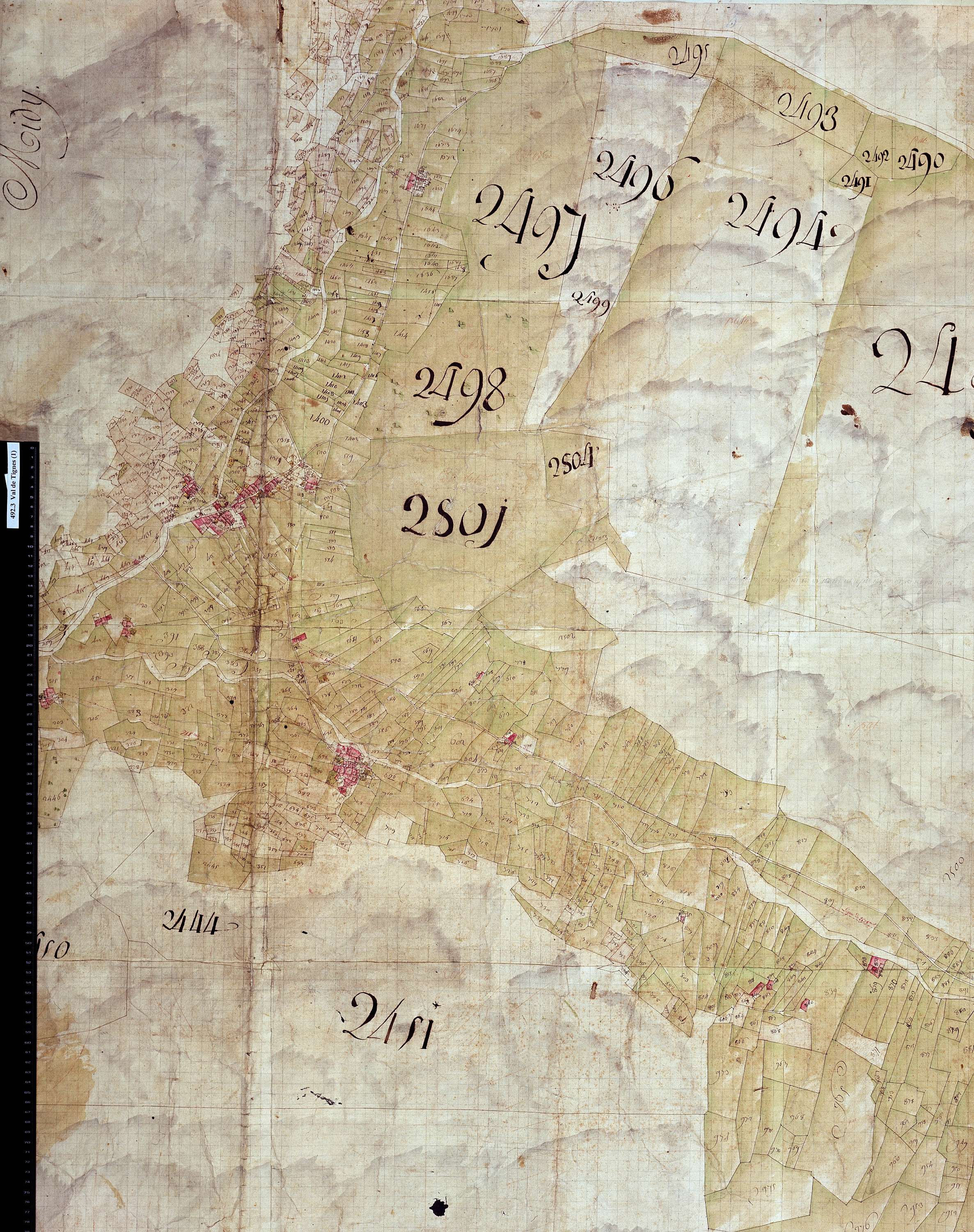 Val-d'Isère - Copie de la mappe originale (plan cadastral) de la commune de Val-de-Tignes. Signée Cocelli, directeur de la péréquation.