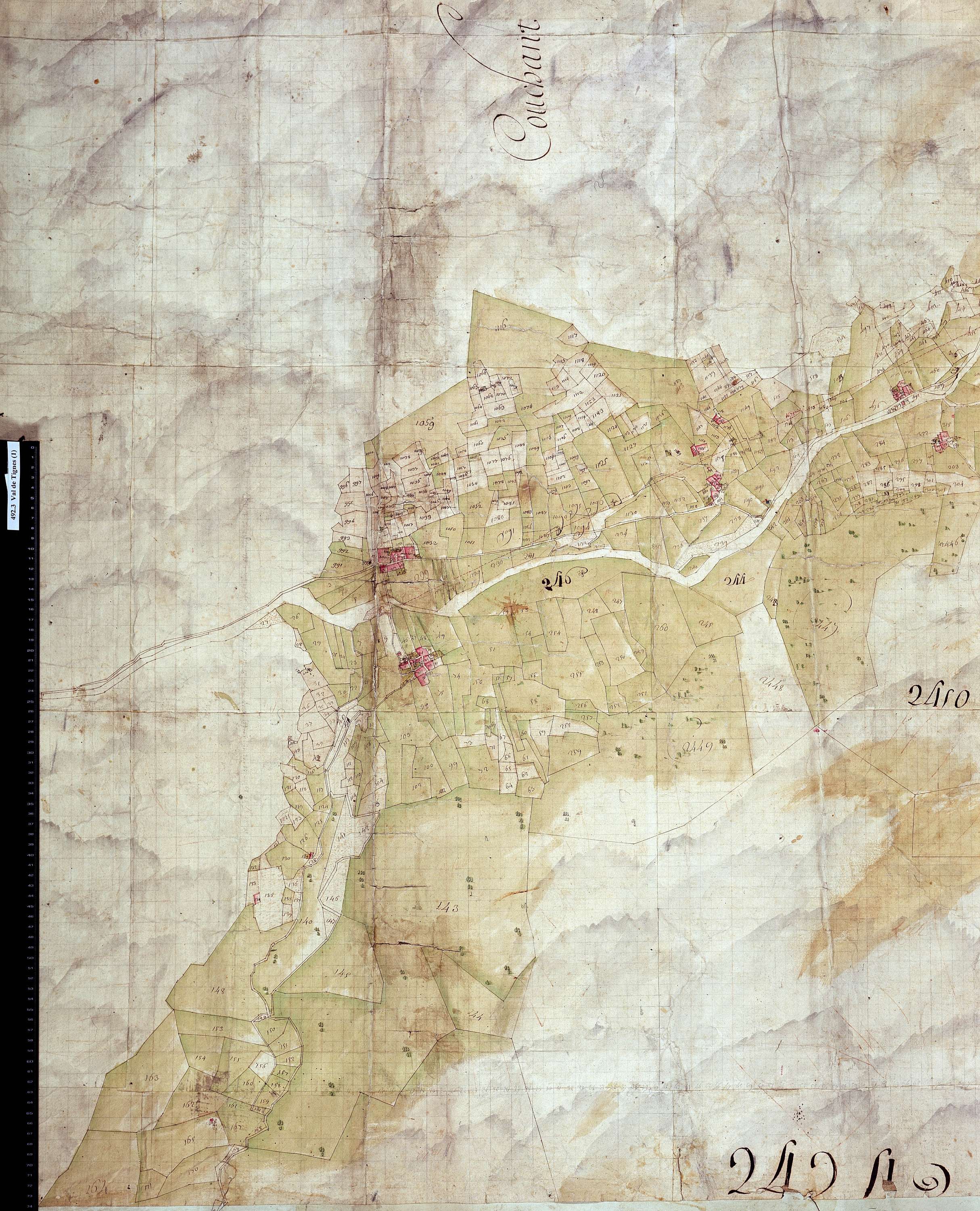 Val-d'Isère - Copie de la mappe originale (plan cadastral) de la commune de Val-de-Tignes. Signée Cocelli, directeur de la péréquation.
