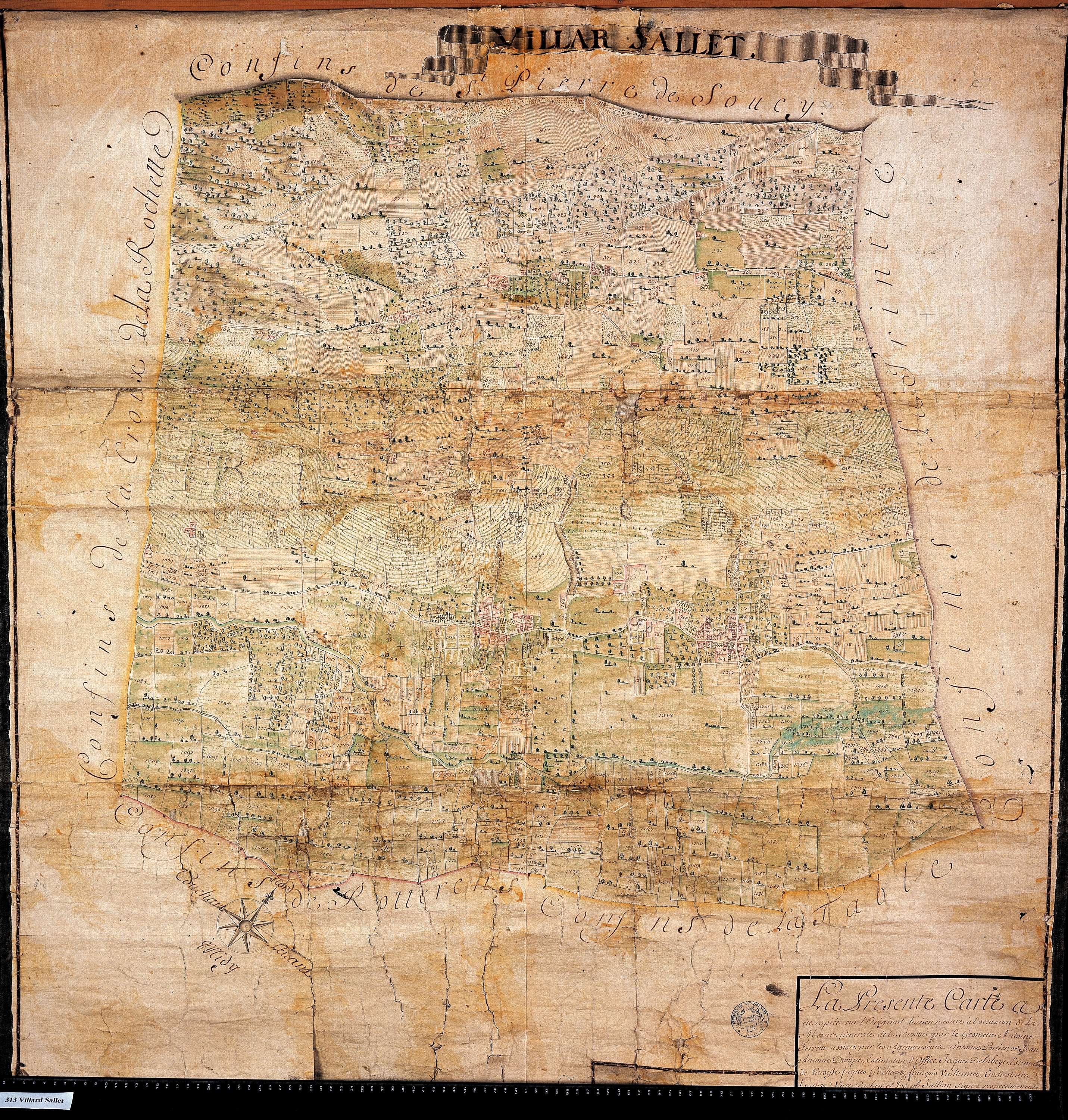 Villard-Sallet - Copie de la mappe originale (plan cadastral) de la commune de Villard-Salet. Signée Audibert, directeur de la péréquation.