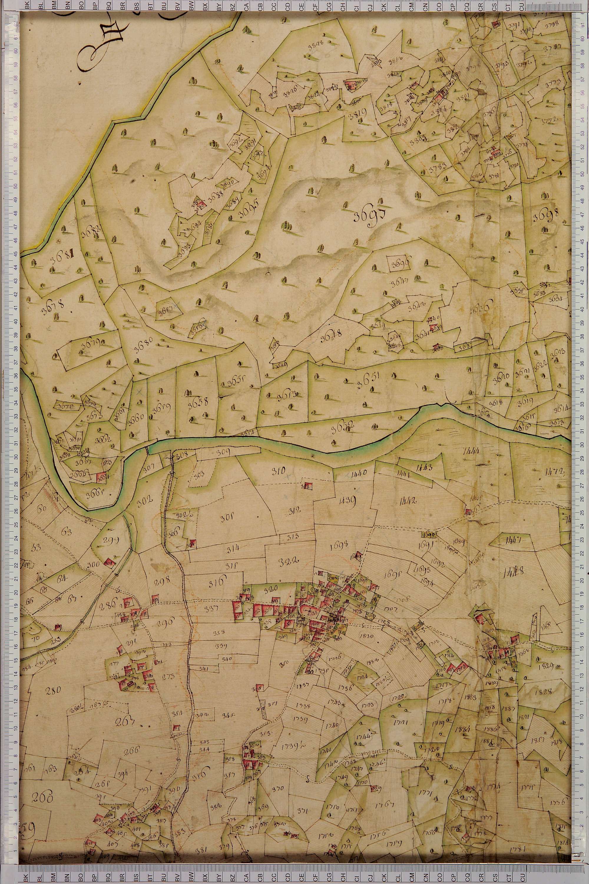 Villard-sur-Doron - Copie de la mappe originale (plan cadastral) de la commune de Villard-de-Beaufort. Signée Cocelli, directeur de la péréquation.