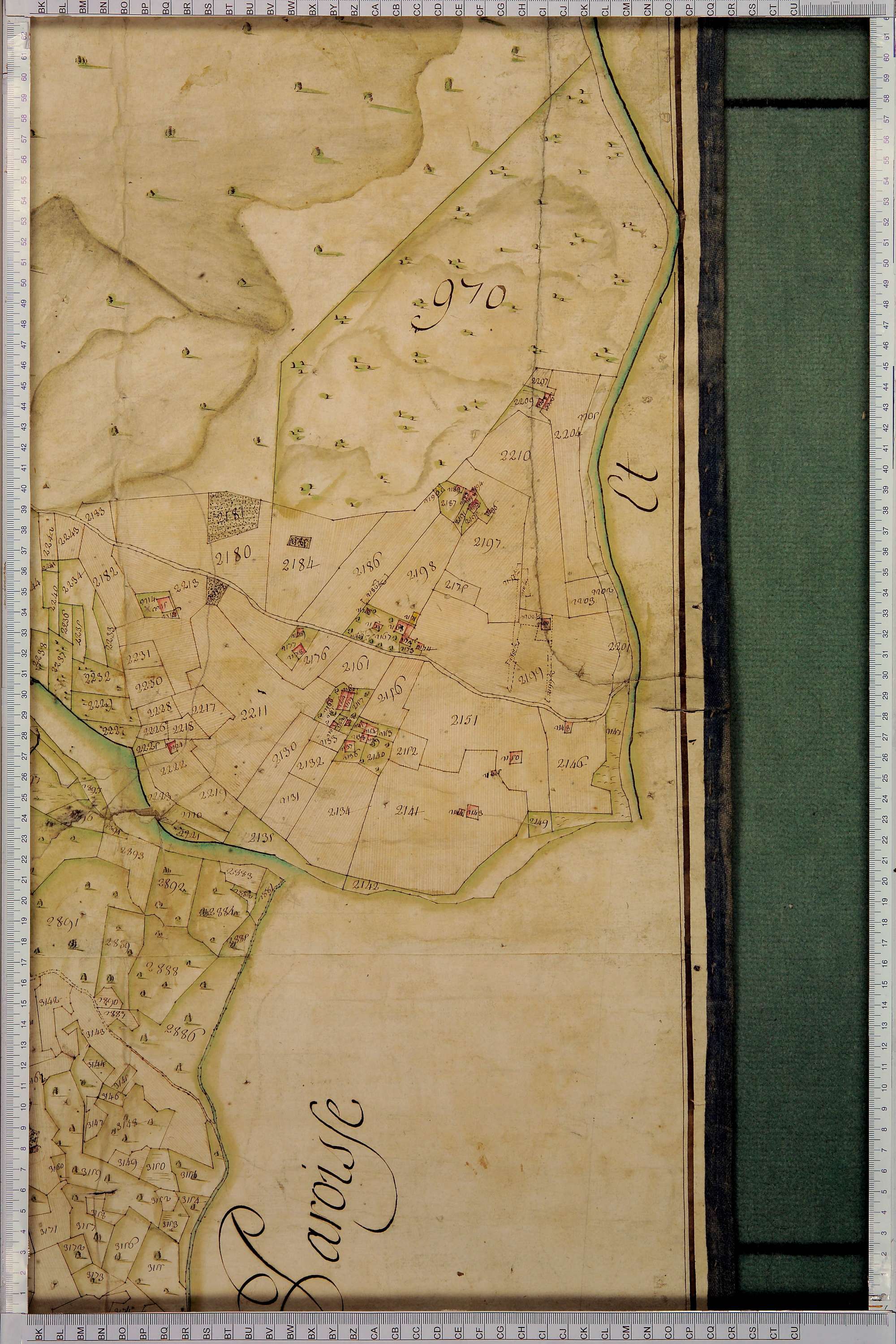 Villard-sur-Doron - Copie de la mappe originale (plan cadastral) de la commune de Villard-de-Beaufort. Signée Cocelli, directeur de la péréquation.
