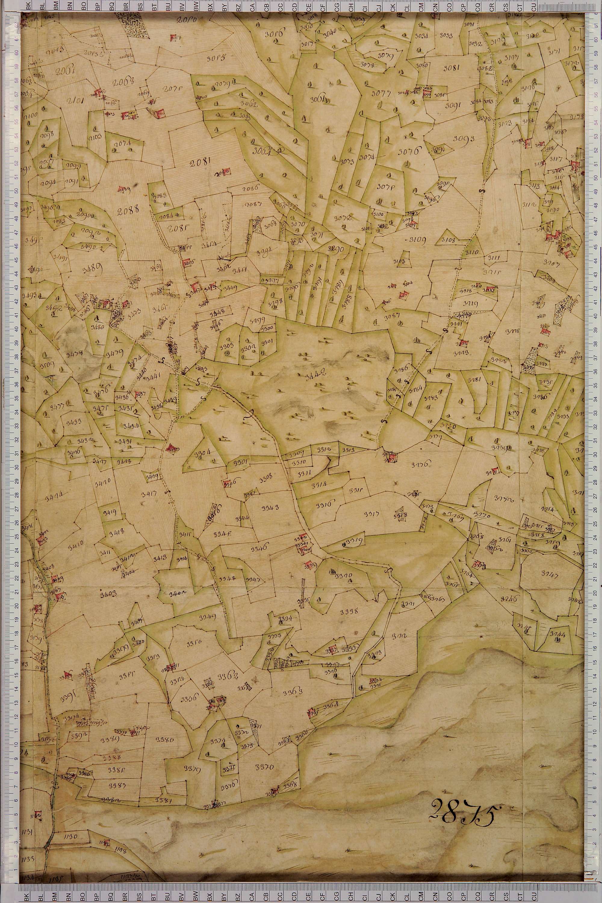 Villard-sur-Doron - Copie de la mappe originale (plan cadastral) de la commune de Villard-de-Beaufort. Signée Cocelli, directeur de la péréquation.