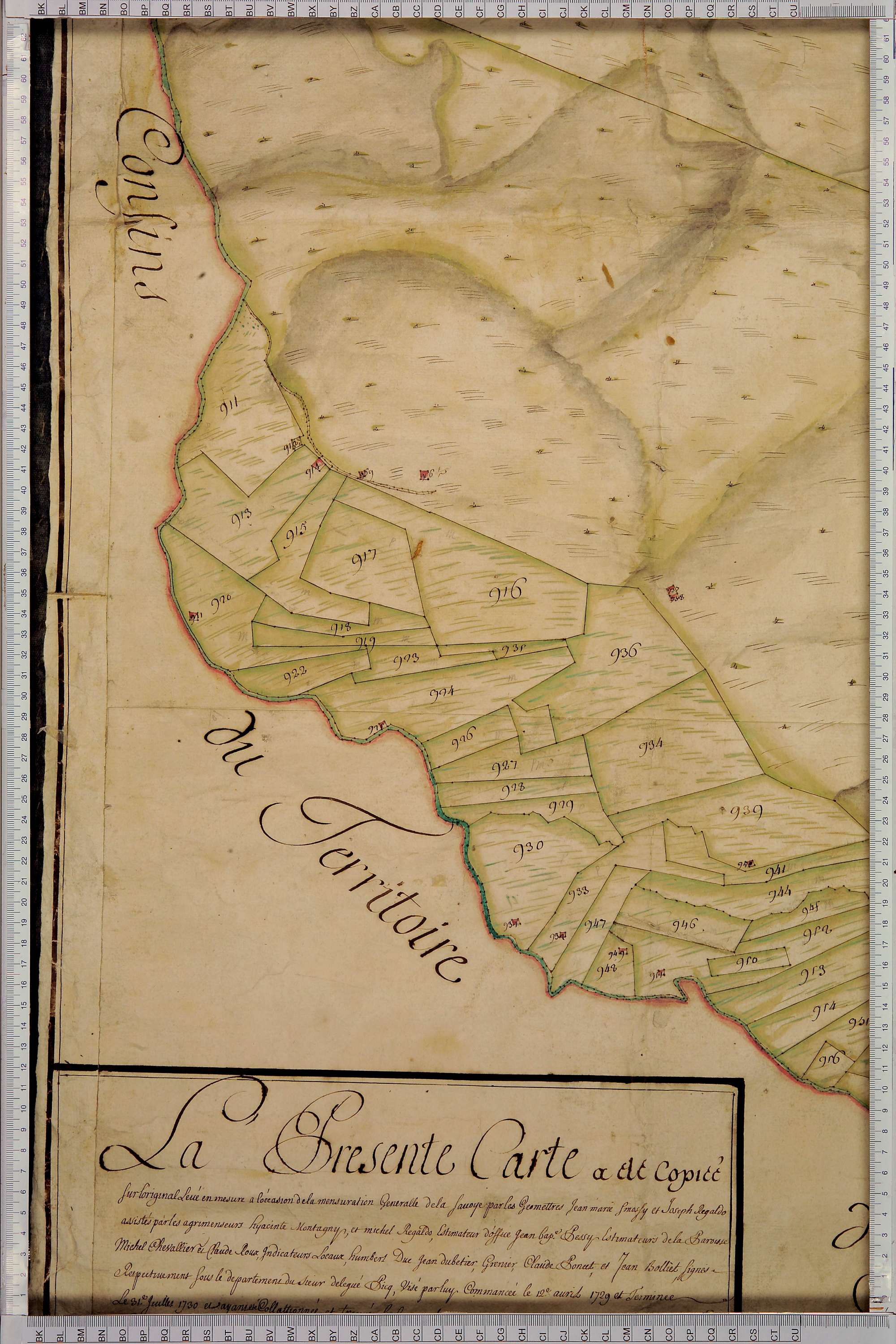 Villard-sur-Doron - Copie de la mappe originale (plan cadastral) de la commune de Villard-de-Beaufort. Signée Cocelli, directeur de la péréquation.