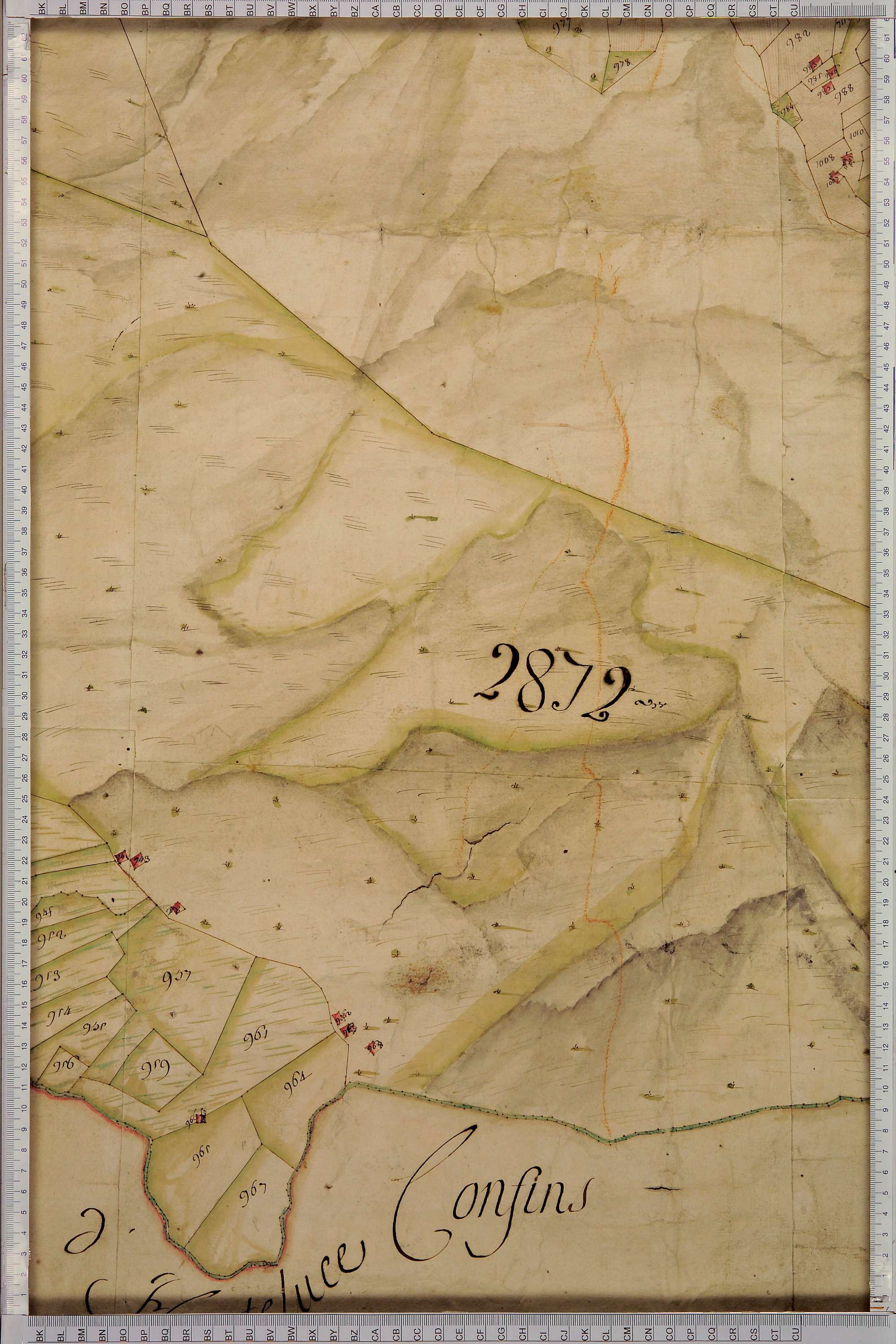 Villard-sur-Doron - Copie de la mappe originale (plan cadastral) de la commune de Villard-de-Beaufort. Signée Cocelli, directeur de la péréquation.