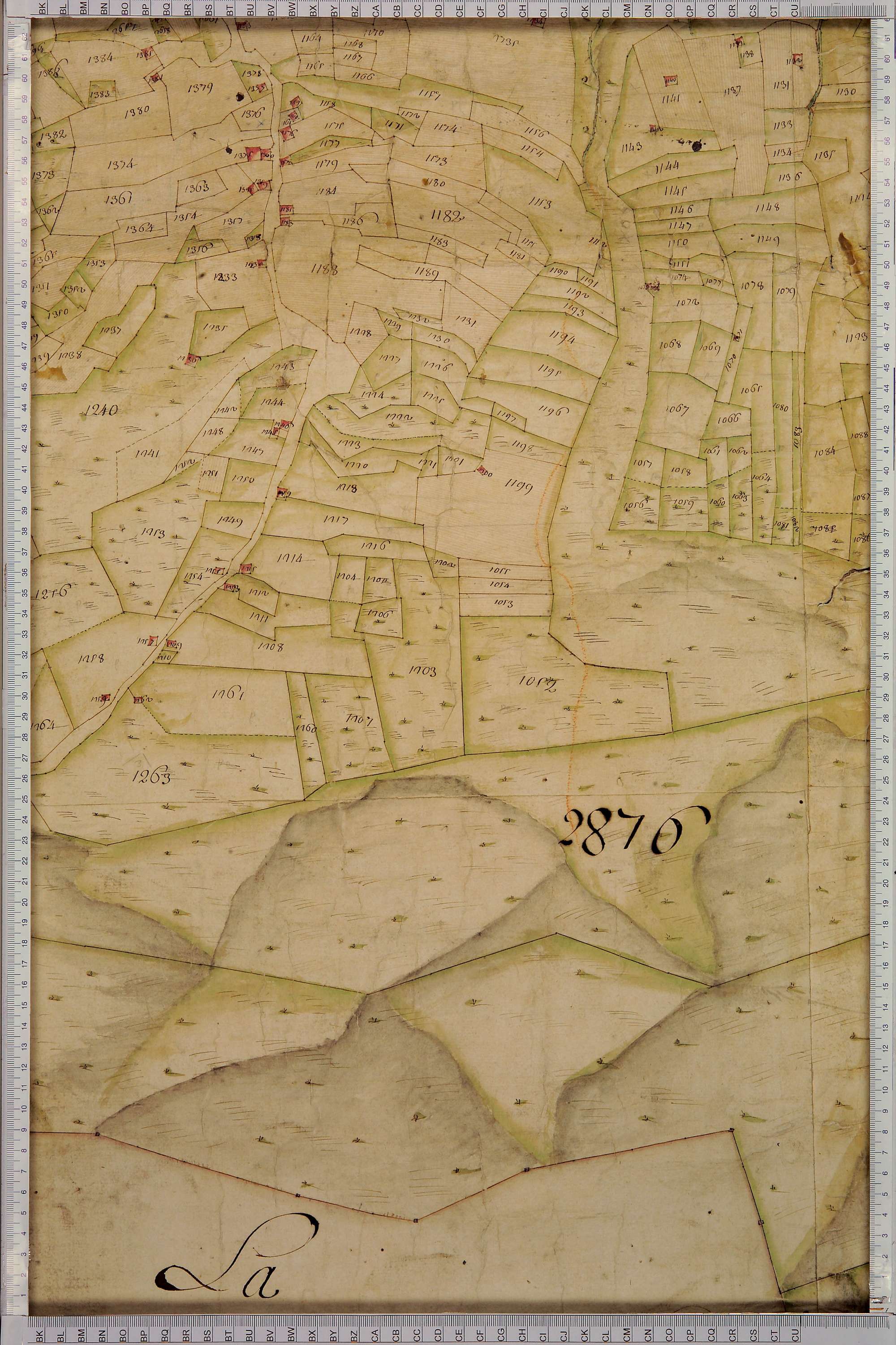 Villard-sur-Doron - Copie de la mappe originale (plan cadastral) de la commune de Villard-de-Beaufort. Signée Cocelli, directeur de la péréquation.