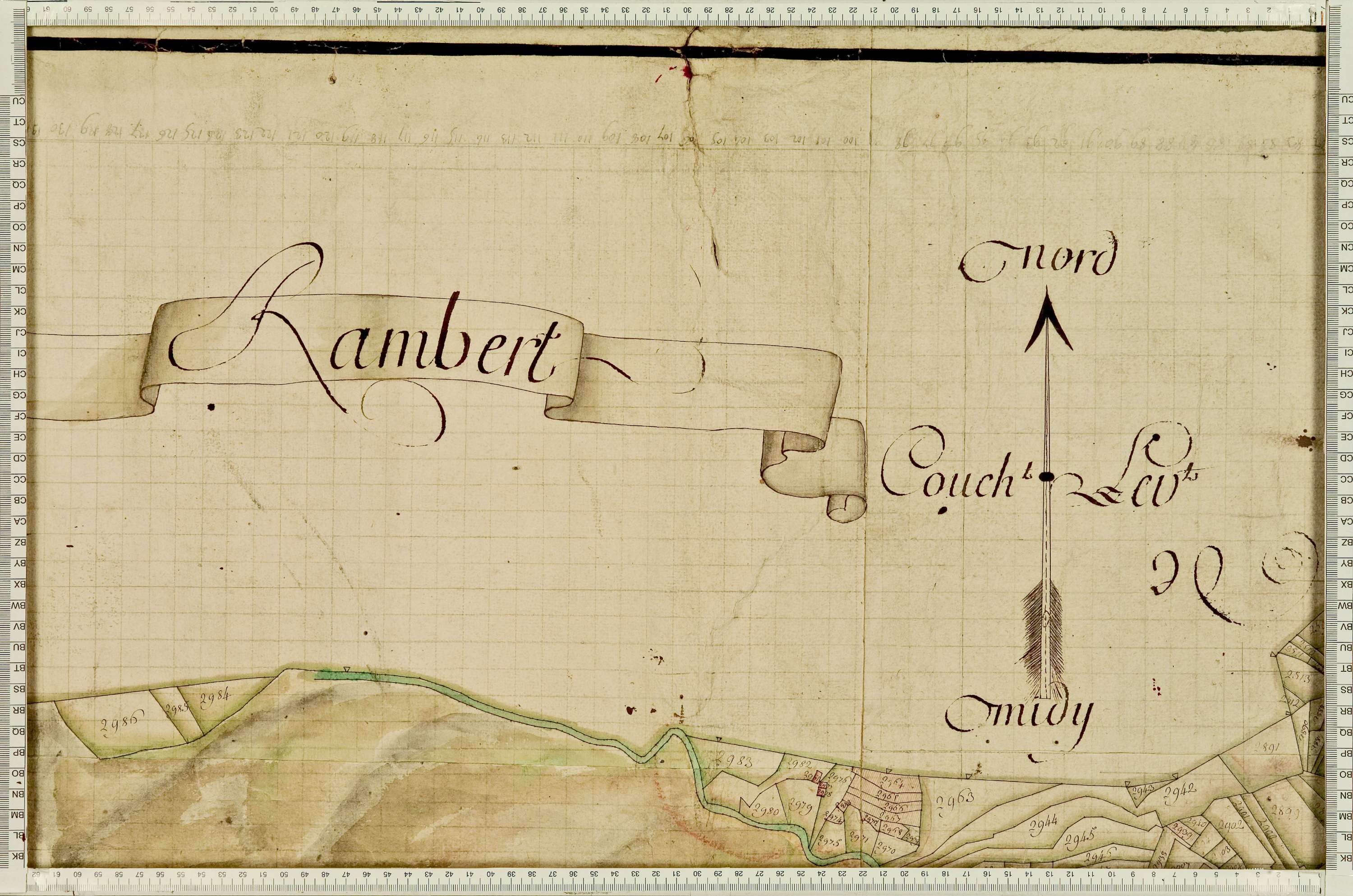 Villarembert - Copie de la mappe originale (plan cadastral) de la commune de Villarambert, dans lequel sont figurées et numérotées les 6651 parcelles qui composent le territoire de la commune. Signée Cocelli, directeur de la péréquation. - (La mappeorigin
