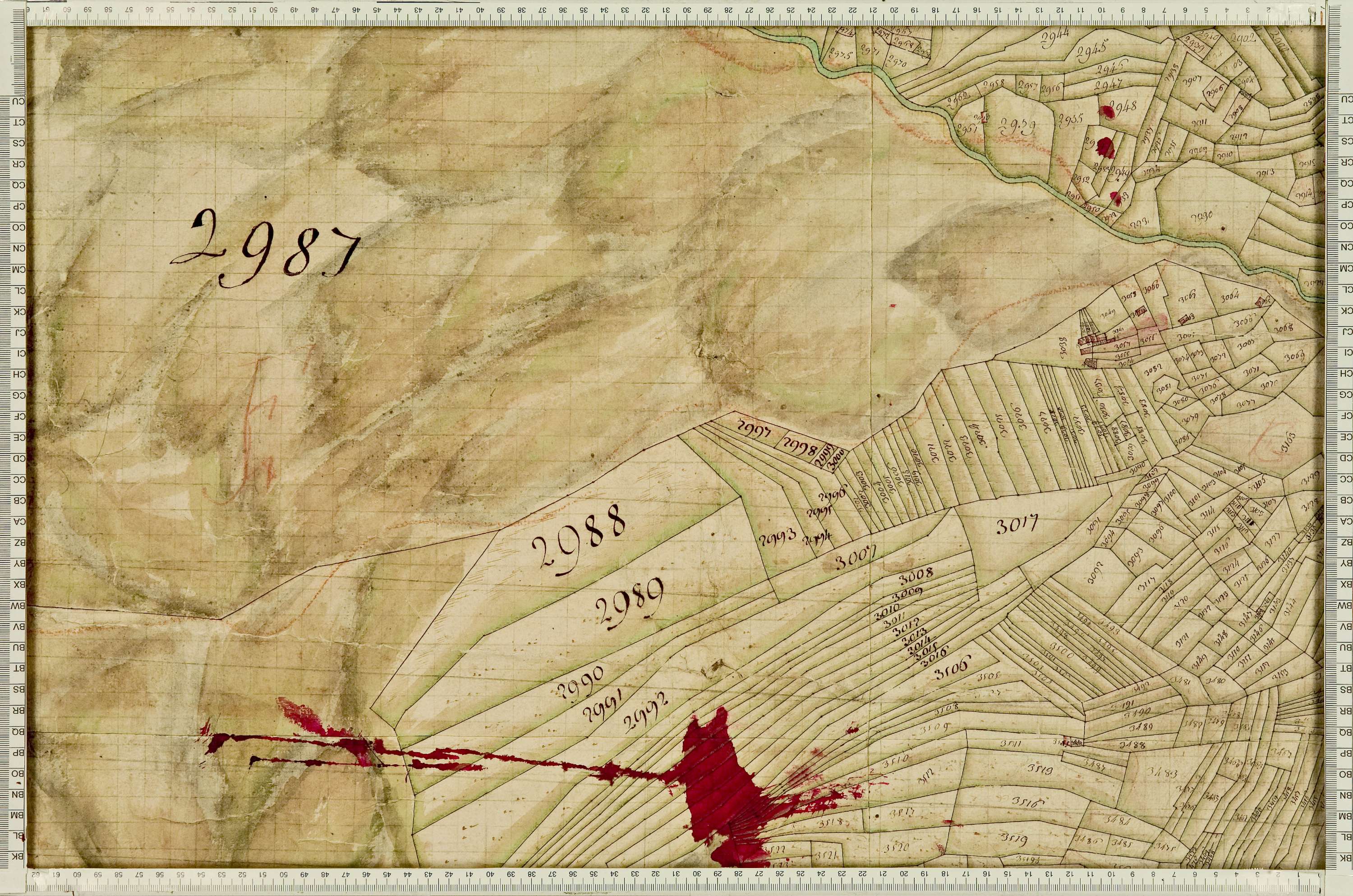 Villarembert - Copie de la mappe originale (plan cadastral) de la commune de Villarambert, dans lequel sont figurées et numérotées les 6651 parcelles qui composent le territoire de la commune. Signée Cocelli, directeur de la péréquation. - (La mappeorigin