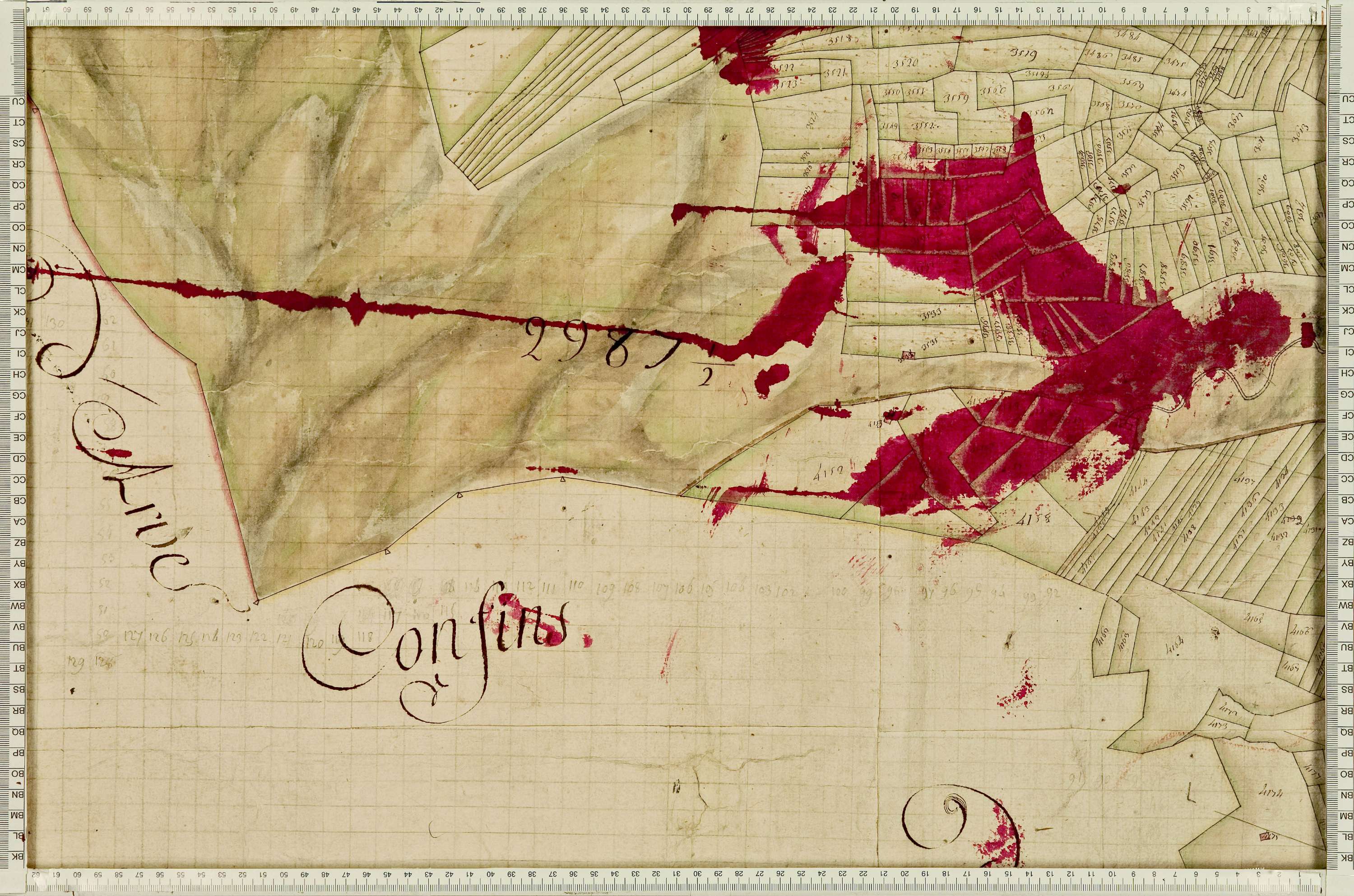 Villarembert - Copie de la mappe originale (plan cadastral) de la commune de Villarambert, dans lequel sont figurées et numérotées les 6651 parcelles qui composent le territoire de la commune. Signée Cocelli, directeur de la péréquation. - (La mappeorigin
