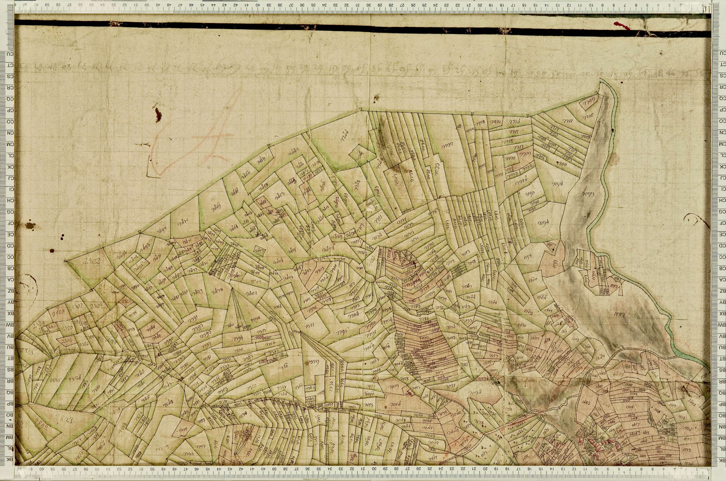 Villarembert - Copie de la mappe originale (plan cadastral) de la commune de Villarambert, dans lequel sont figurées et numérotées les 6651 parcelles qui composent le territoire de la commune. Signée Cocelli, directeur de la péréquation. - (La mappeorigin