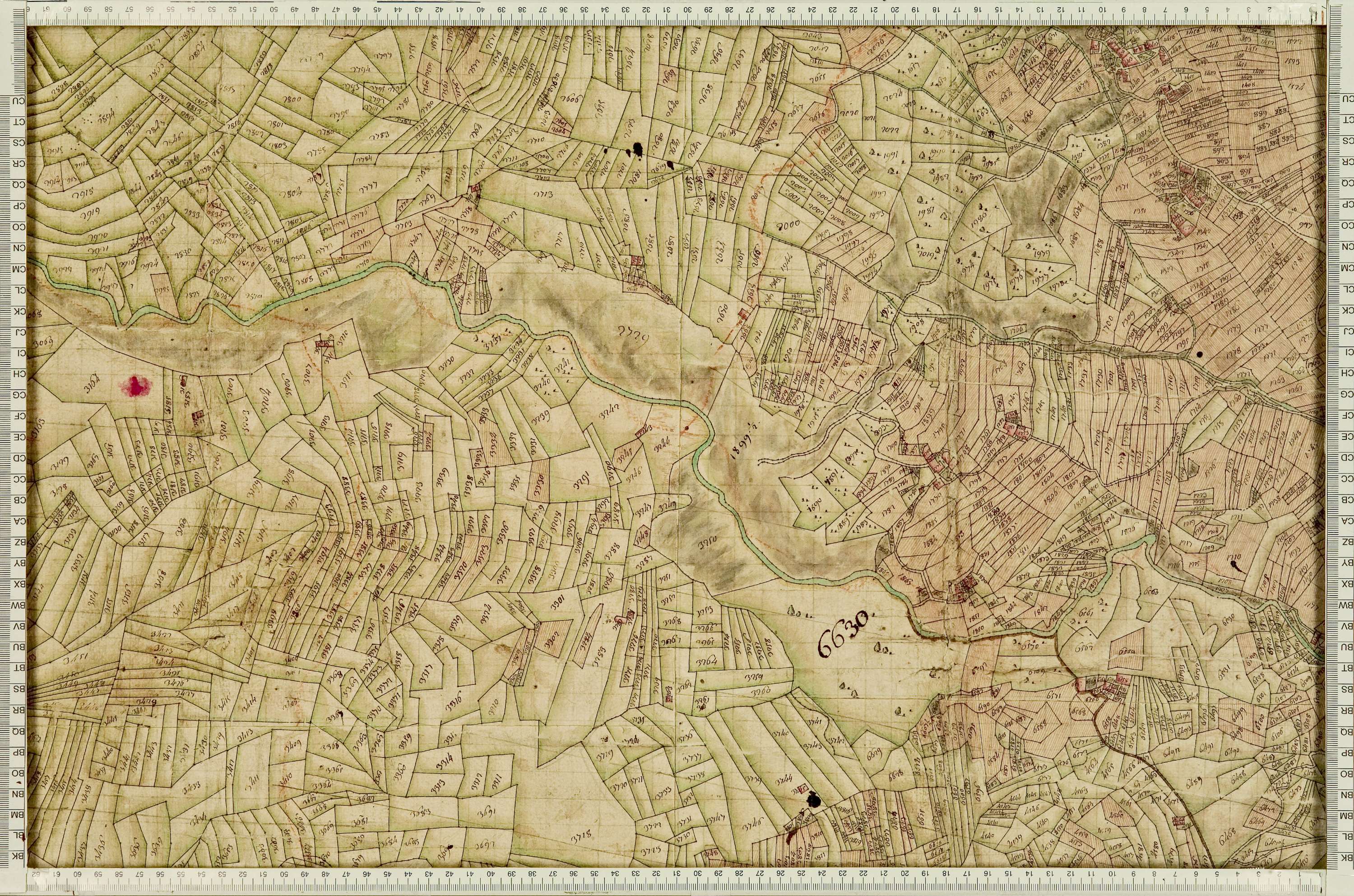 Villarembert - Copie de la mappe originale (plan cadastral) de la commune de Villarambert, dans lequel sont figurées et numérotées les 6651 parcelles qui composent le territoire de la commune. Signée Cocelli, directeur de la péréquation. - (La mappeorigin