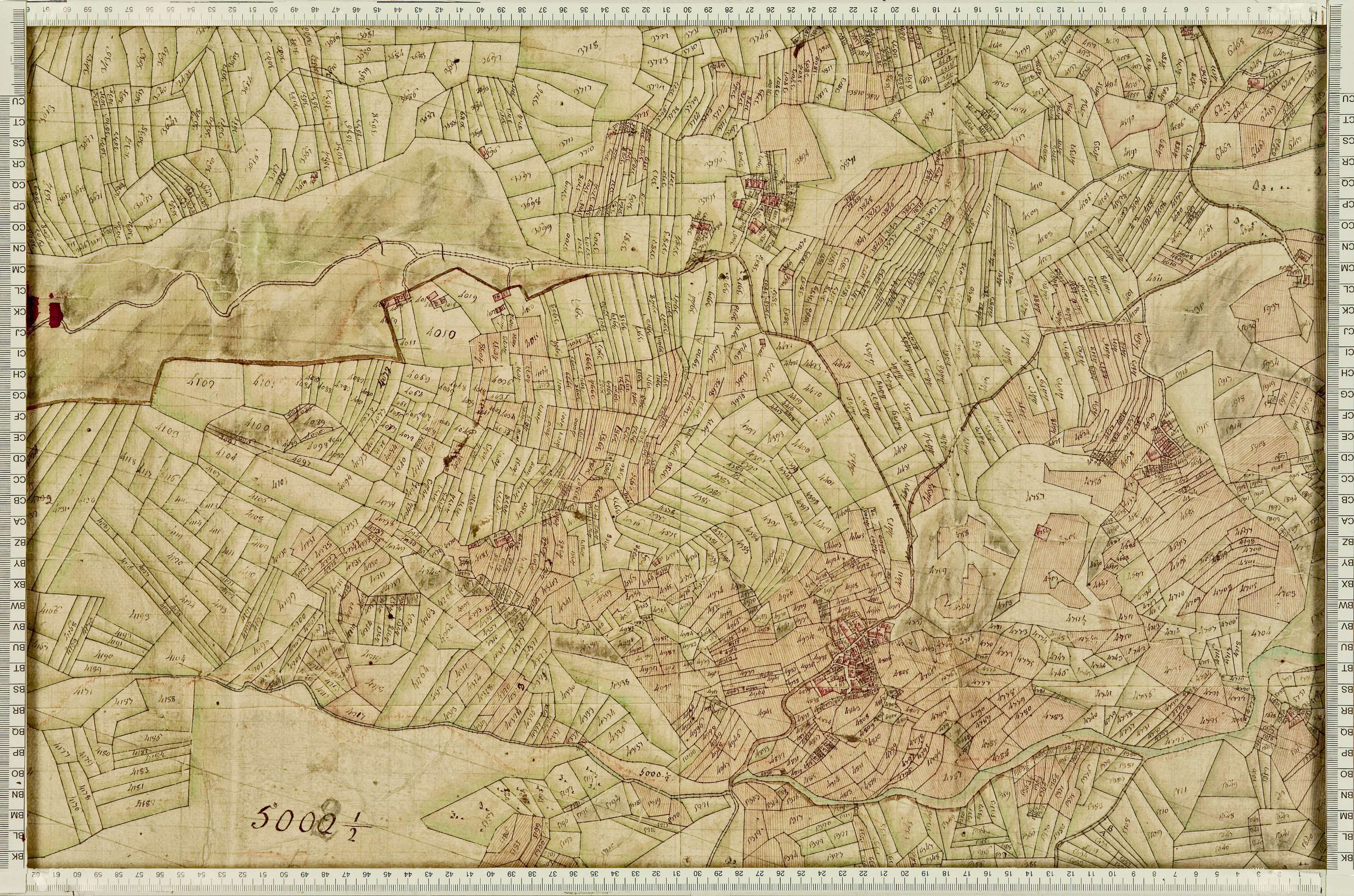 Villarembert - Copie de la mappe originale (plan cadastral) de la commune de Villarambert, dans lequel sont figurées et numérotées les 6651 parcelles qui composent le territoire de la commune. Signée Cocelli, directeur de la péréquation. - (La mappeorigin