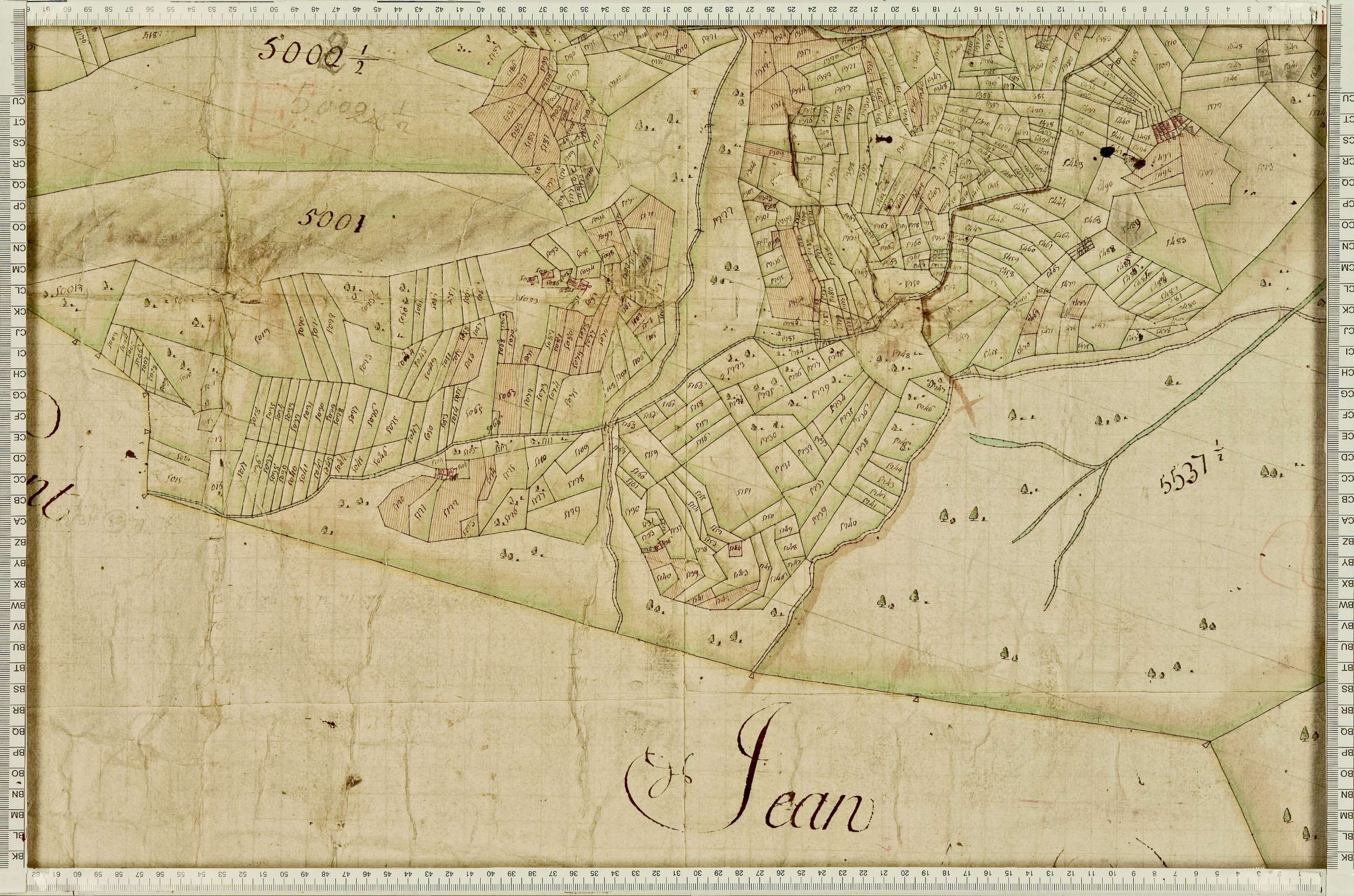 Villarembert - Copie de la mappe originale (plan cadastral) de la commune de Villarambert, dans lequel sont figurées et numérotées les 6651 parcelles qui composent le territoire de la commune. Signée Cocelli, directeur de la péréquation. - (La mappeorigin
