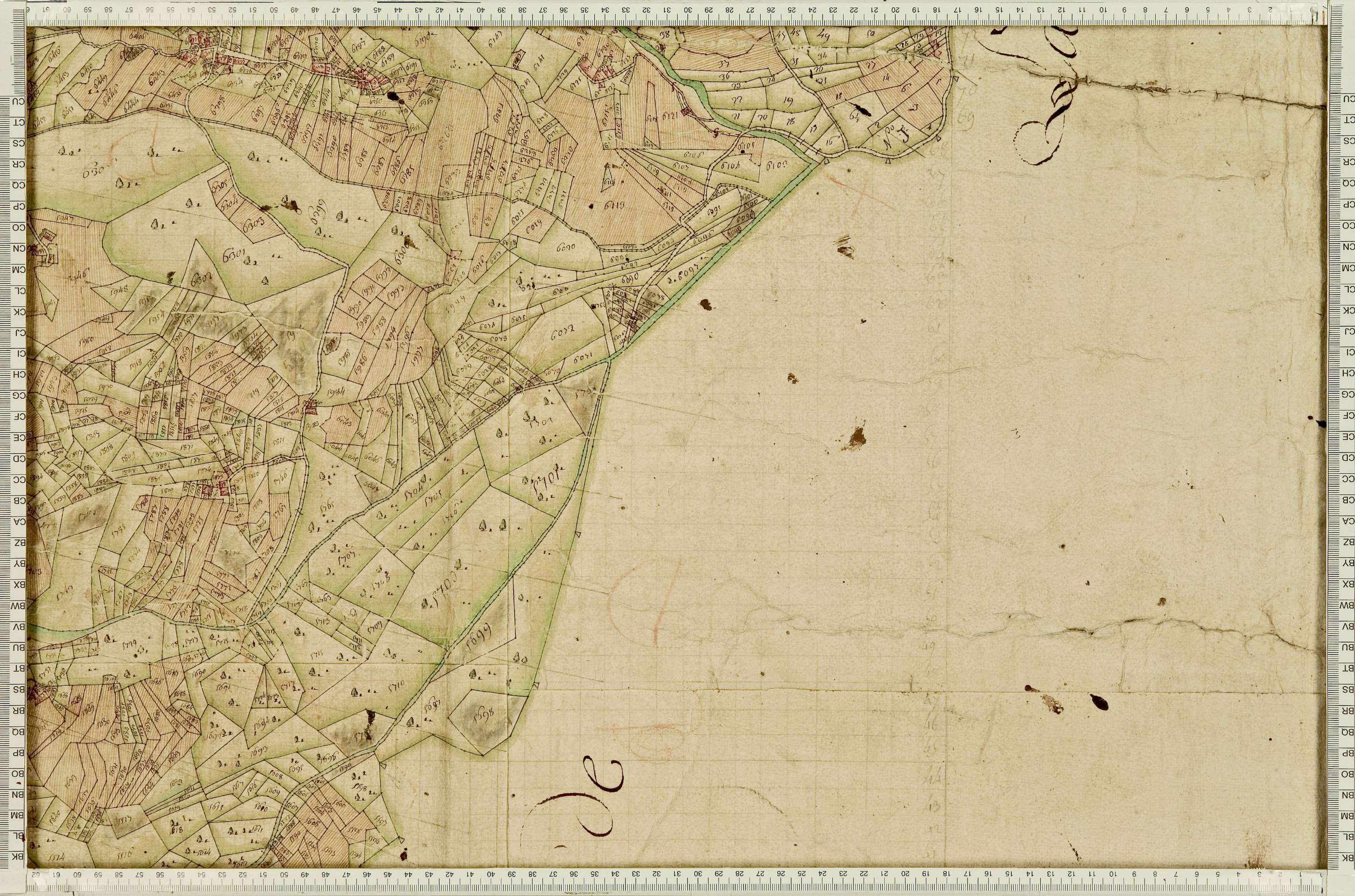 Villarembert - Copie de la mappe originale (plan cadastral) de la commune de Villarambert, dans lequel sont figurées et numérotées les 6651 parcelles qui composent le territoire de la commune. Signée Cocelli, directeur de la péréquation. - (La mappeorigin