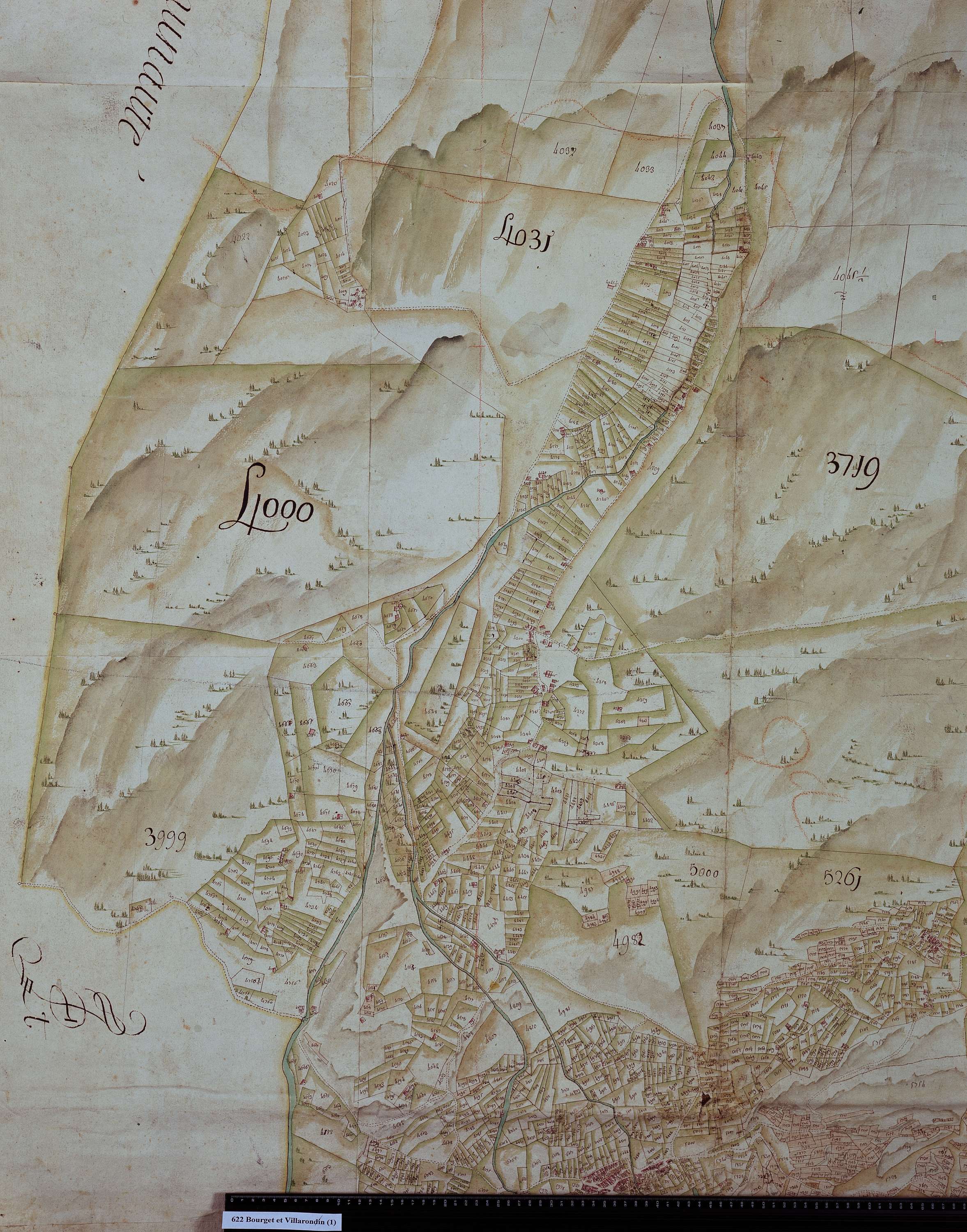 Villarodin-Bourget - Copie de la mappe originale (plan cadastral) de la commune de Bourget-Villarodin. Signée Cocelli, directeur du bureau de la péréquation.