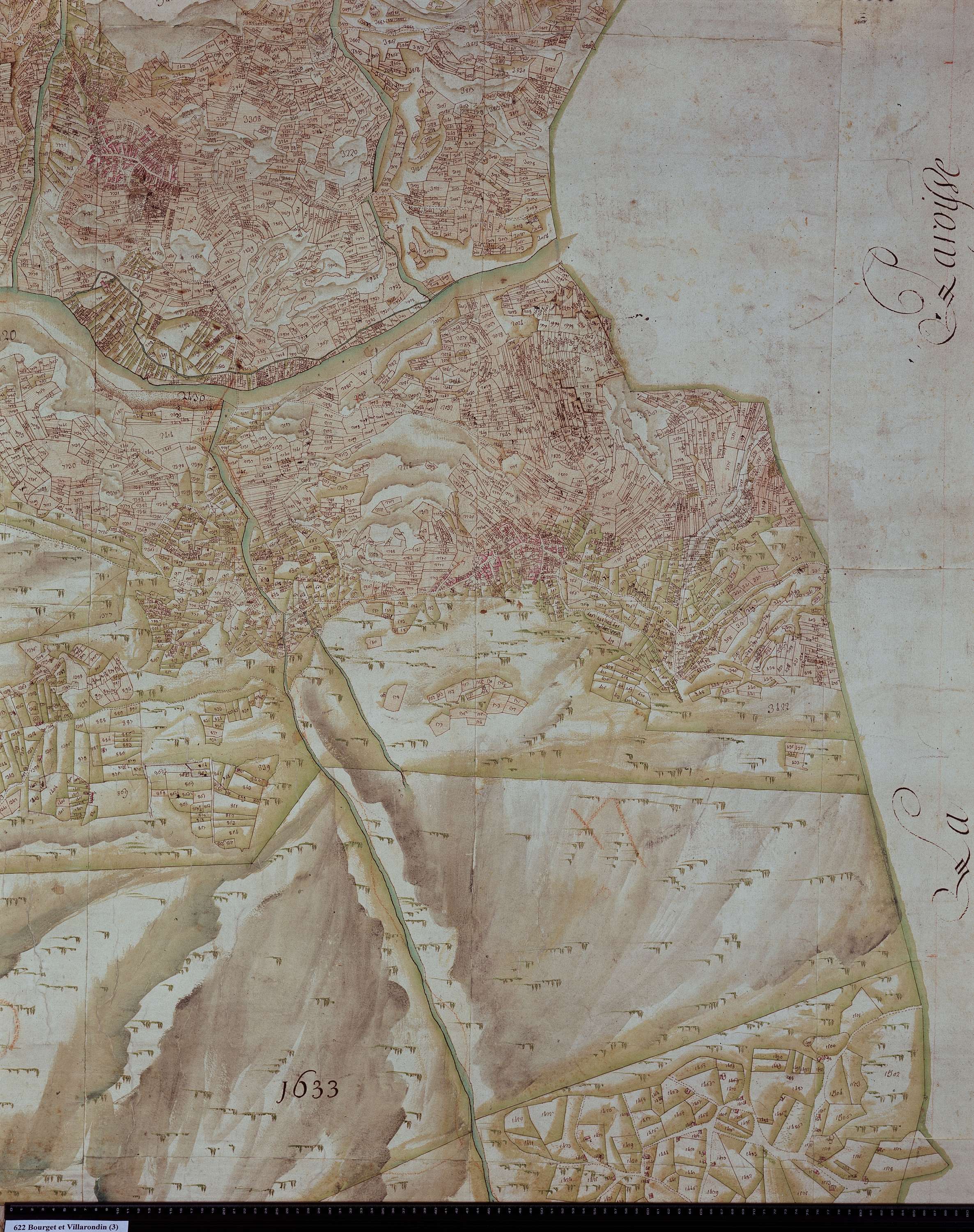Villarodin-Bourget - Copie de la mappe originale (plan cadastral) de la commune de Bourget-Villarodin. Signée Cocelli, directeur du bureau de la péréquation.