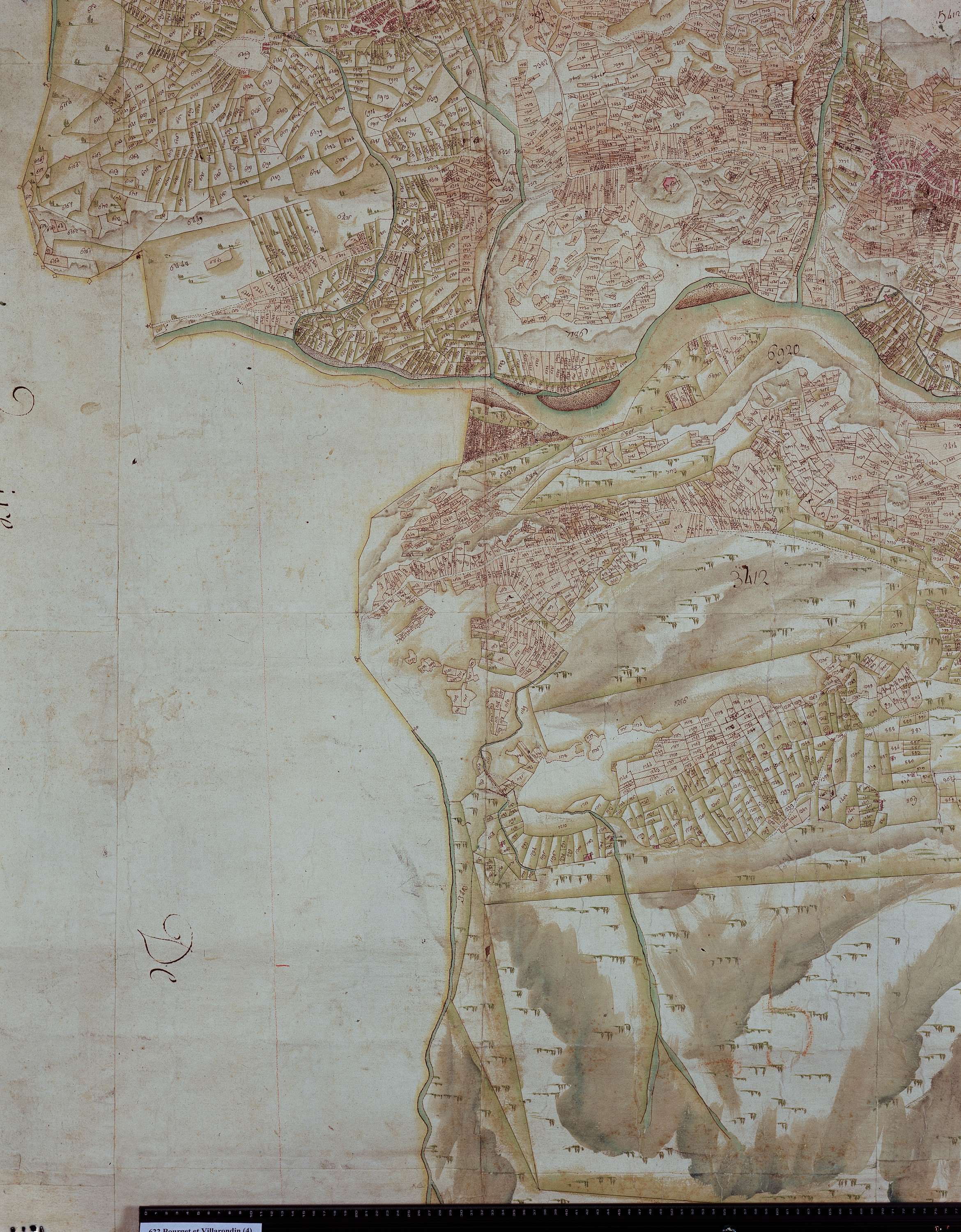 Villarodin-Bourget - Copie de la mappe originale (plan cadastral) de la commune de Bourget-Villarodin. Signée Cocelli, directeur du bureau de la péréquation.