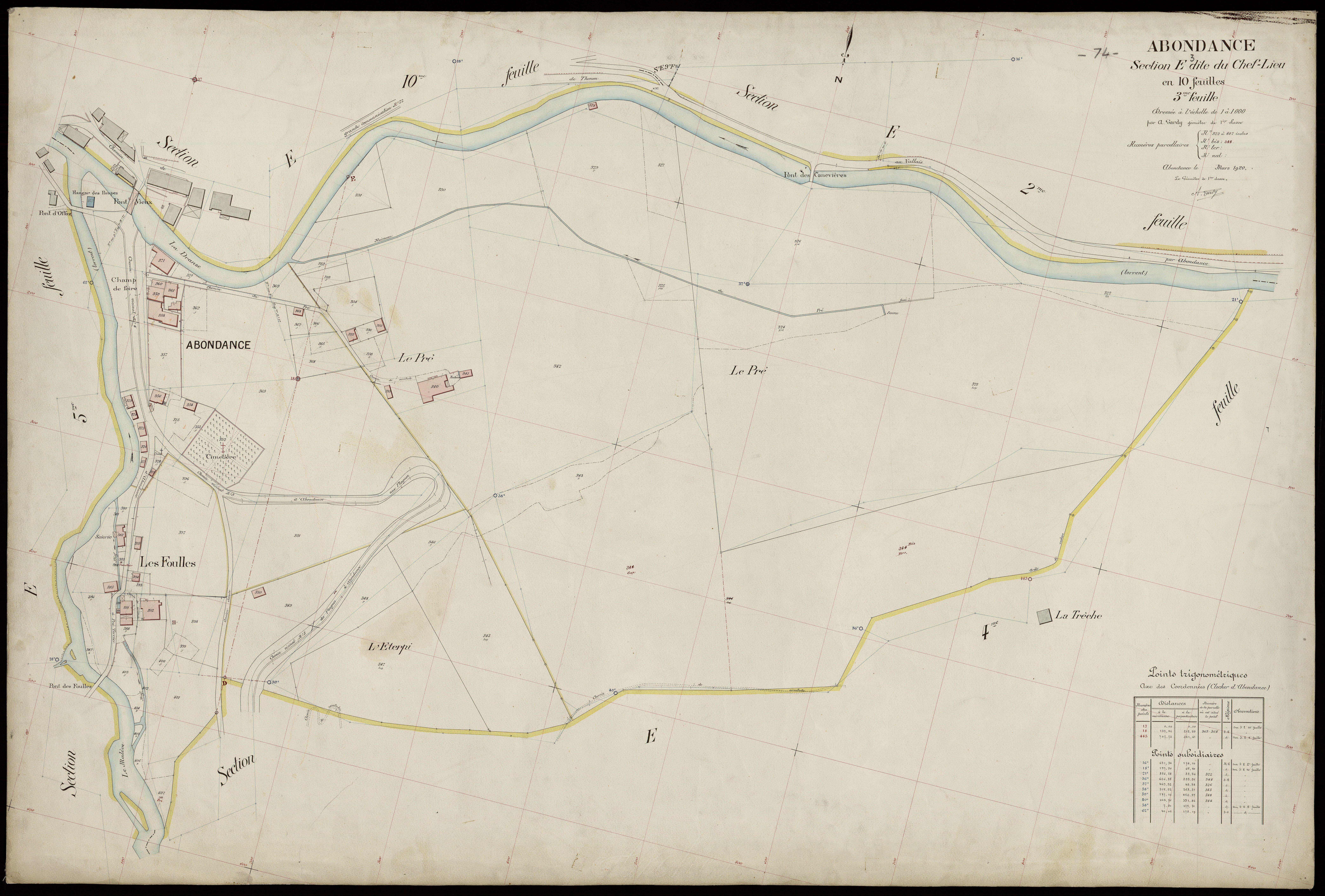 3 P 3 2120 - Feuille n° 4, parcelles n° 408 à 708 - mars 1920