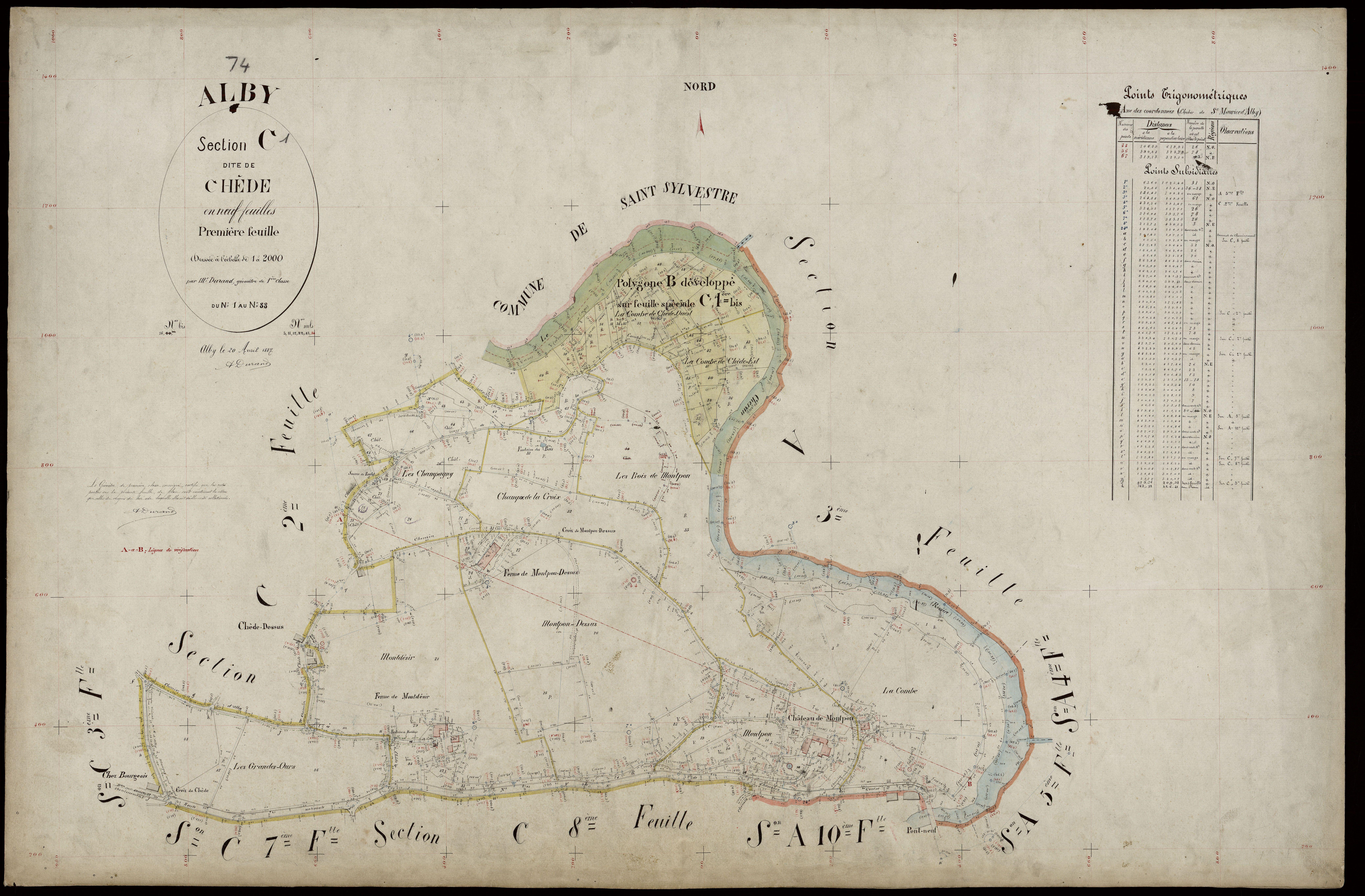3 P 3 2148 - Feuille n° 1 bis, parcelles n° 36 à 60 - 20 avril 1887