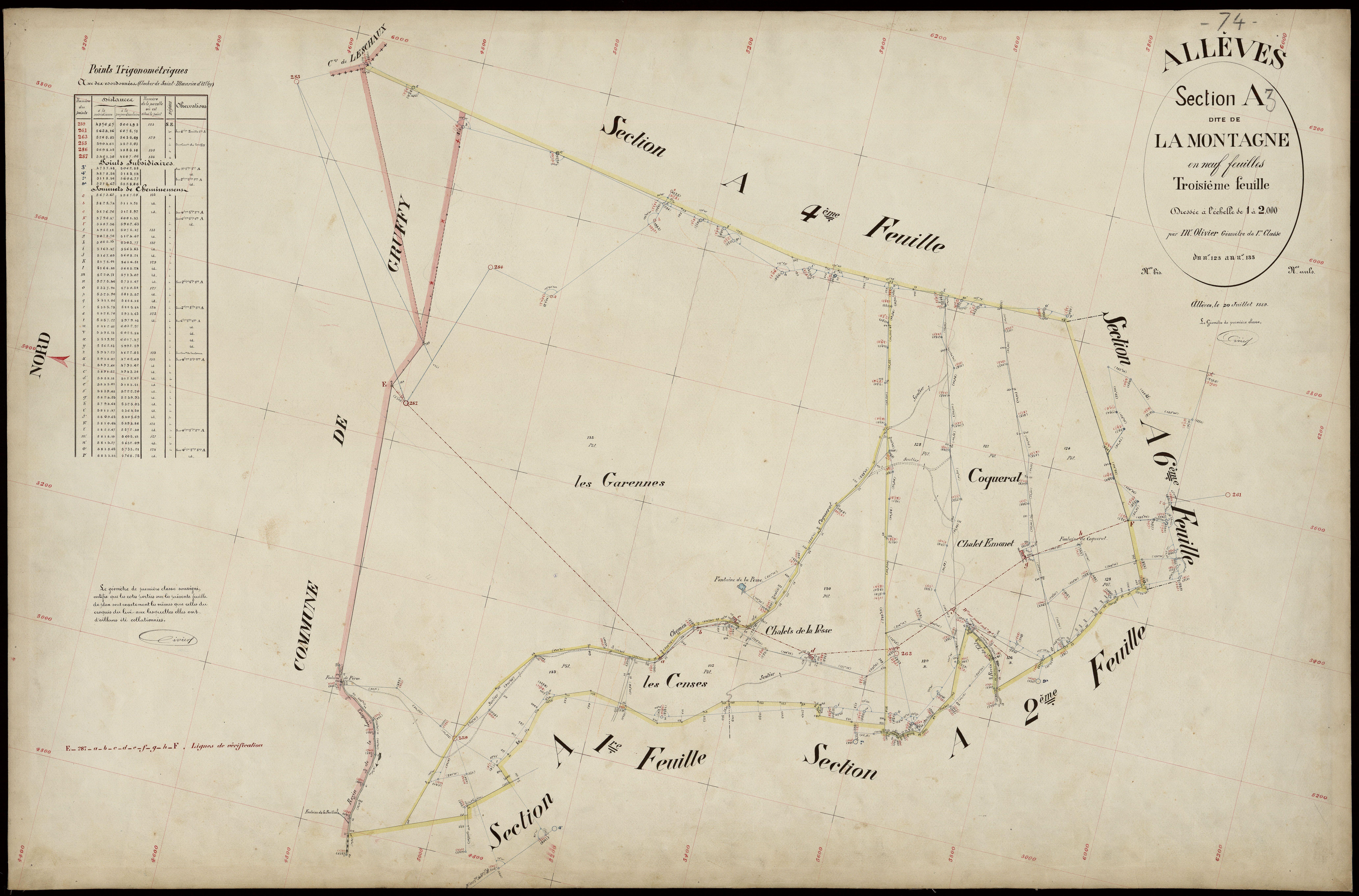 3 P 3 2177 - Feuille n° 4, parcelles n° 136 à 243 - 20 juillet 1889