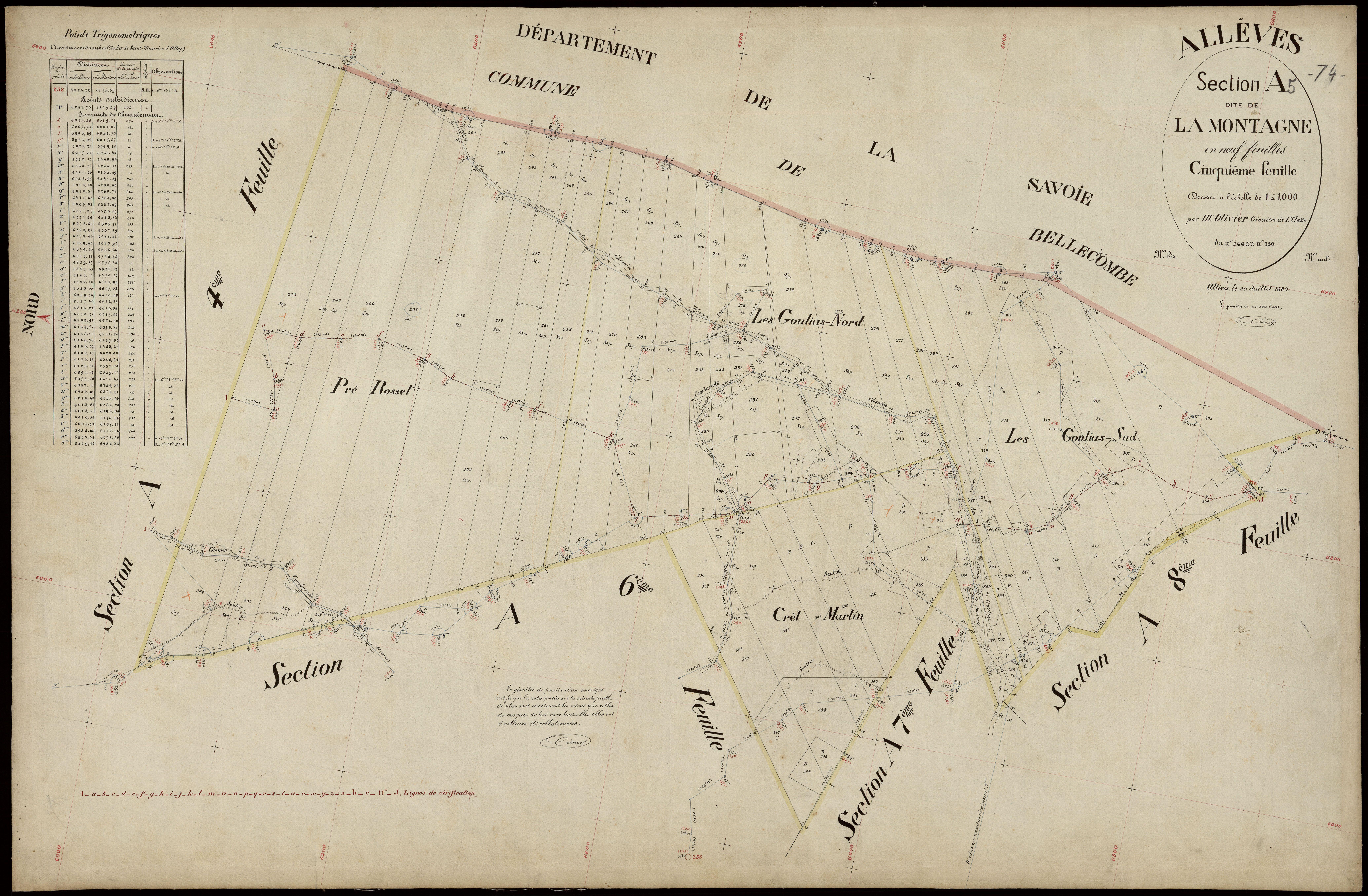3 P 3 2179 - Feuille n° 6, parcelles n° 31 à 44 - 20 juillet 1889