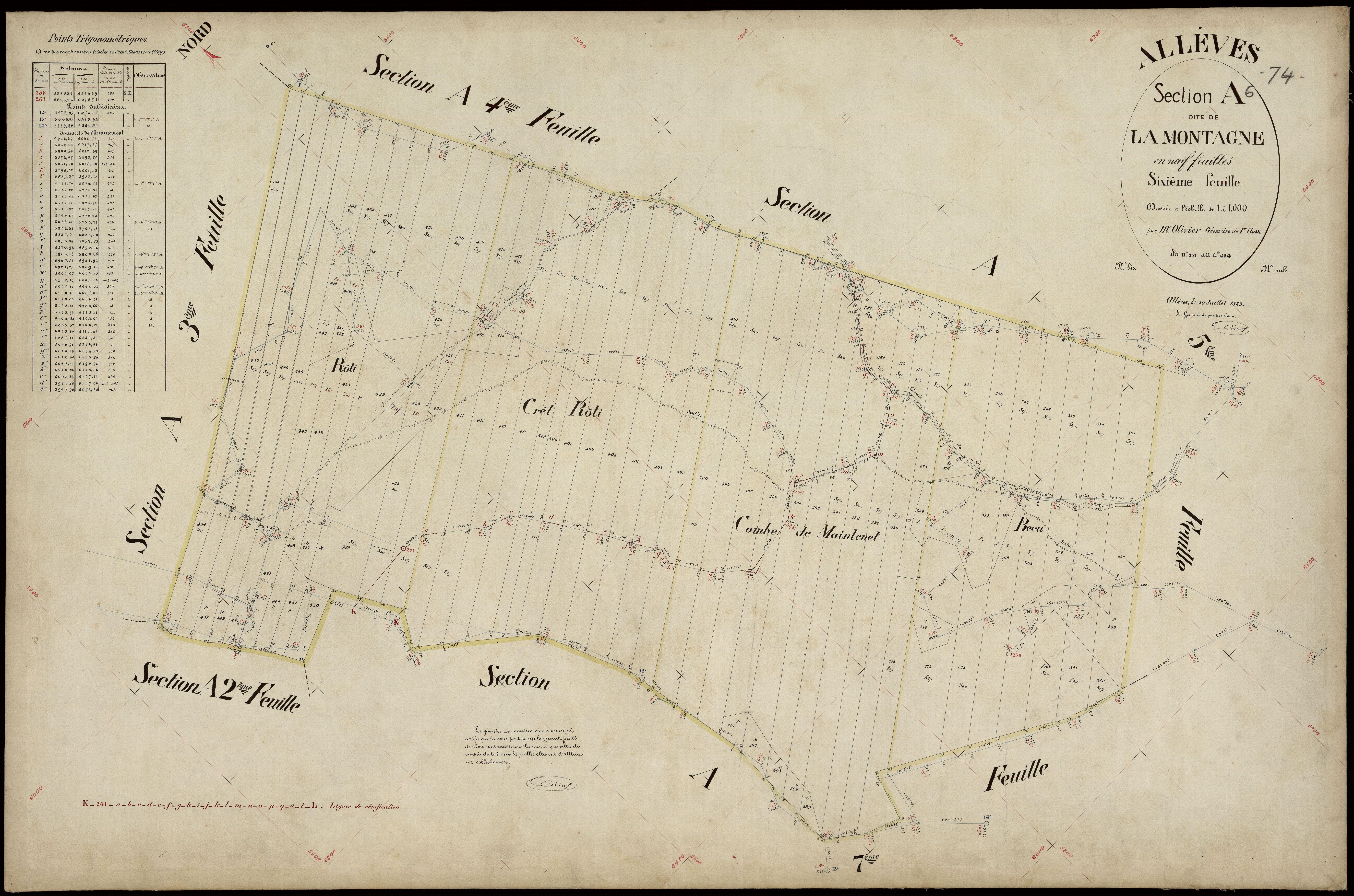 3 P 3 2180 - Feuille n° 7, parcelles n° 4 à 8 - 20 juillet 1889