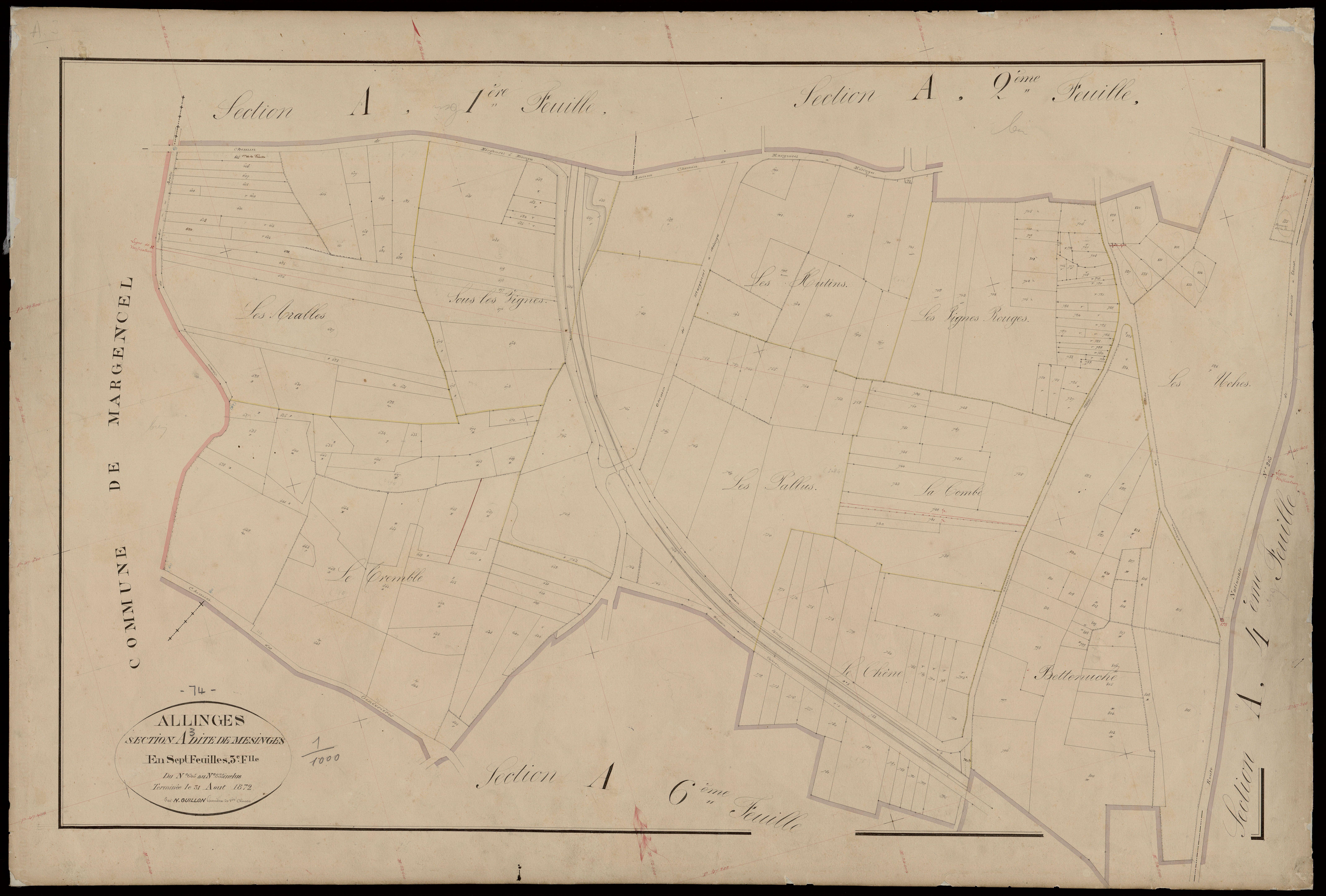 3 P 3 2204 - Feuille n° 4, parcelles n° 836 à 108 - 31 août 1872