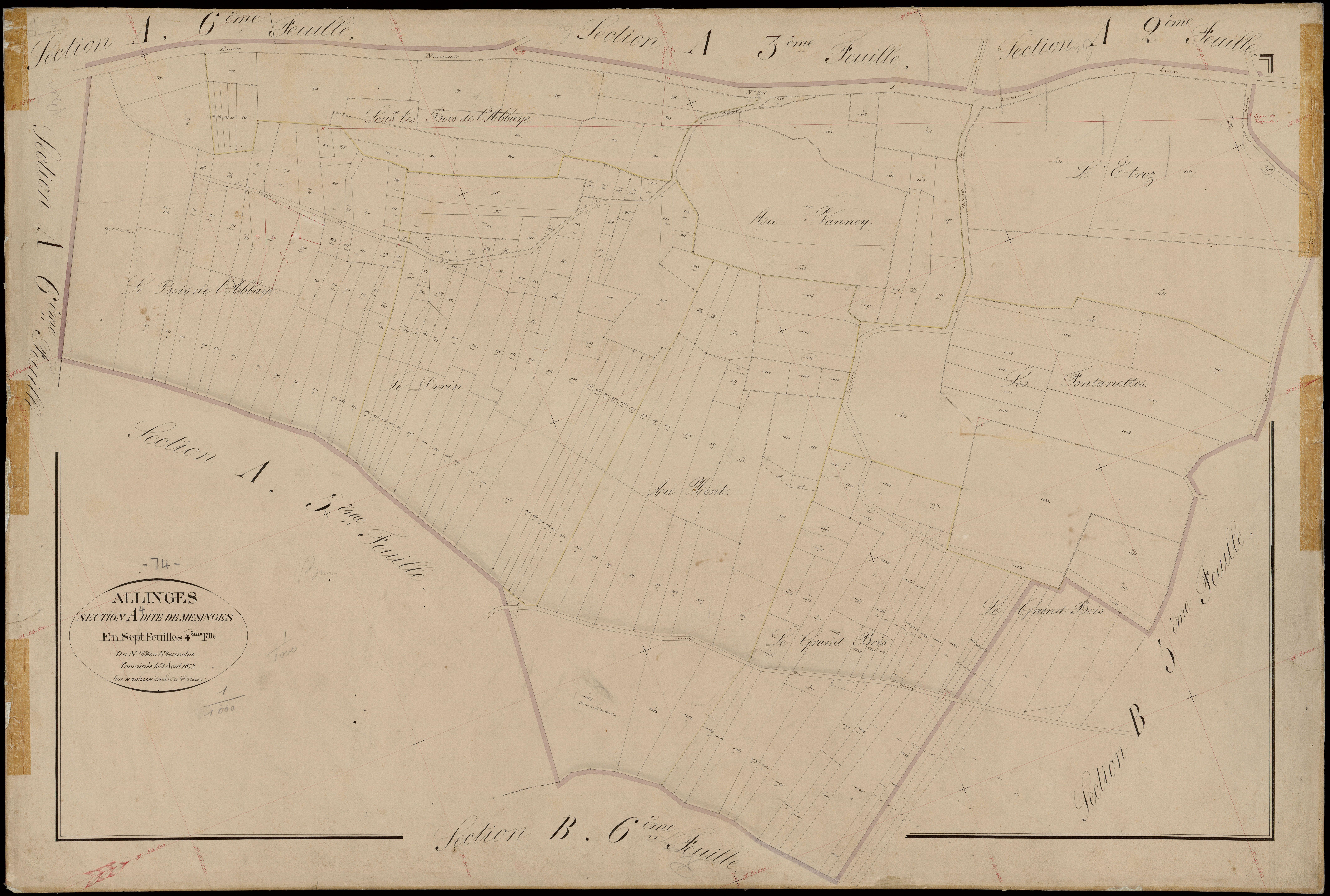 3 P 3 2205 - Feuille n° , parcelles n° 1086 à 1144 - 31 août 1872