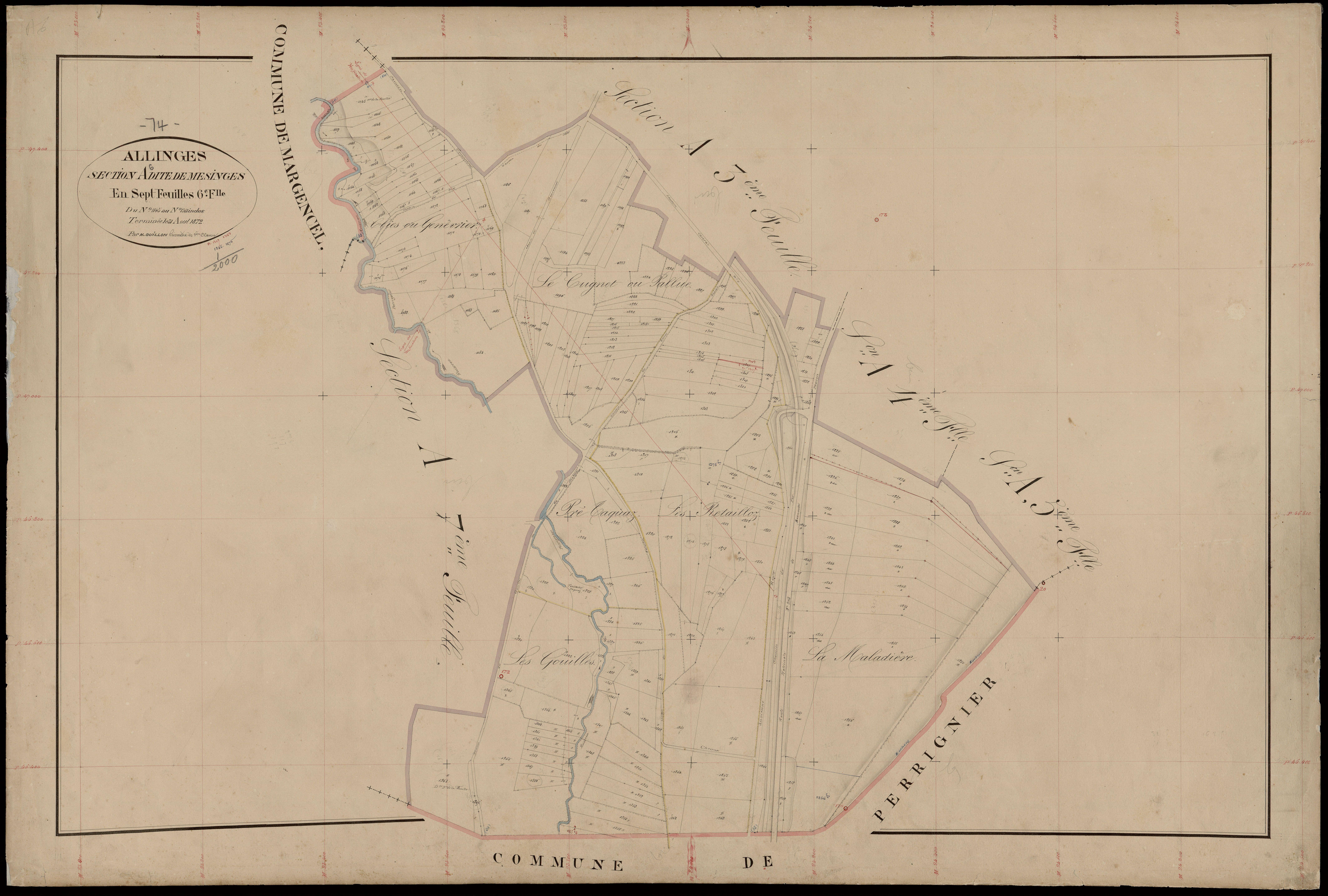 3 P 3 2207 - Feuille n° 7, parcelles n° 1369 à 1663 - 31 août 1872