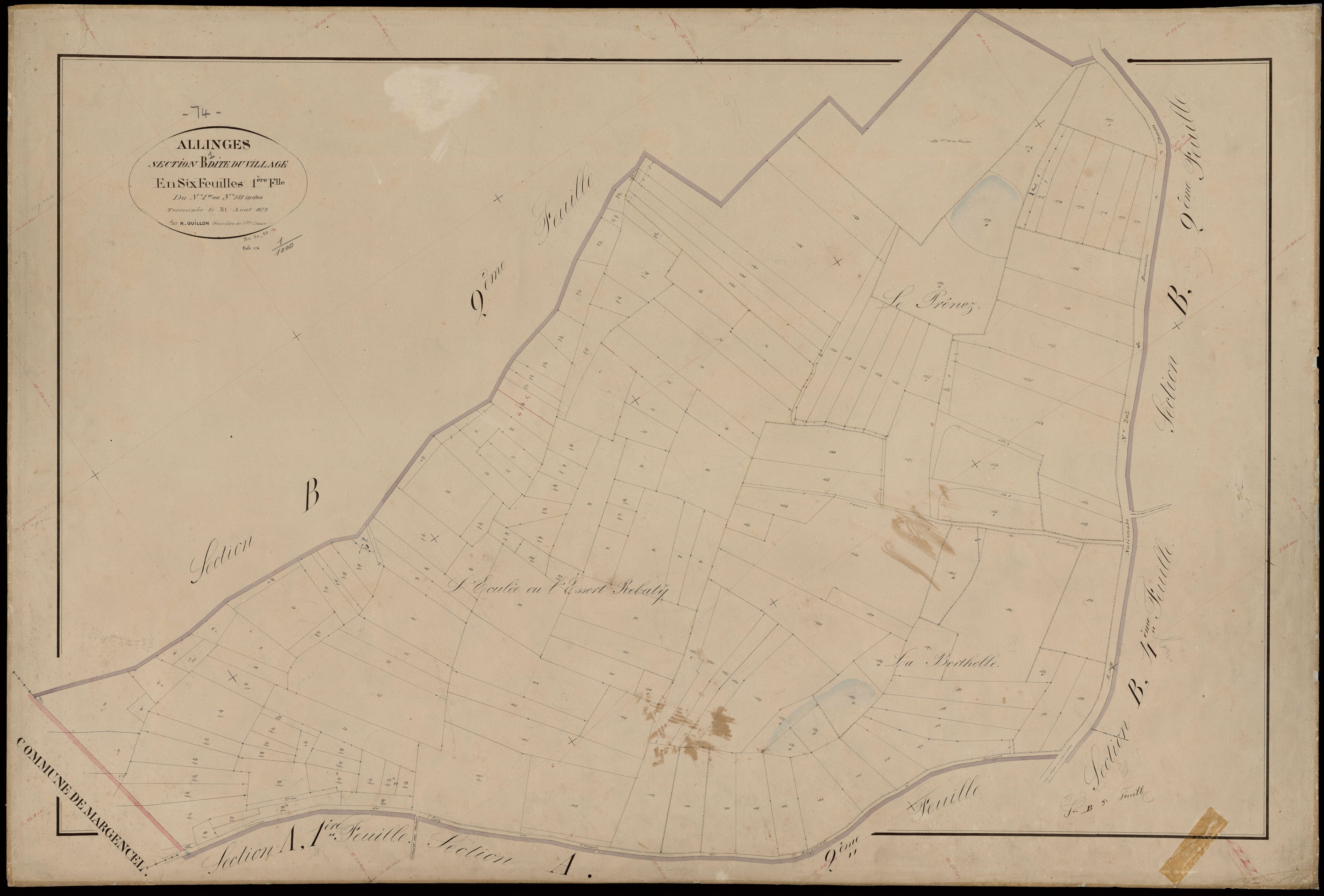 3 P 3 2209 - Feuille n° 2, parcelles n° 182 à 409 - 31 août 1872
