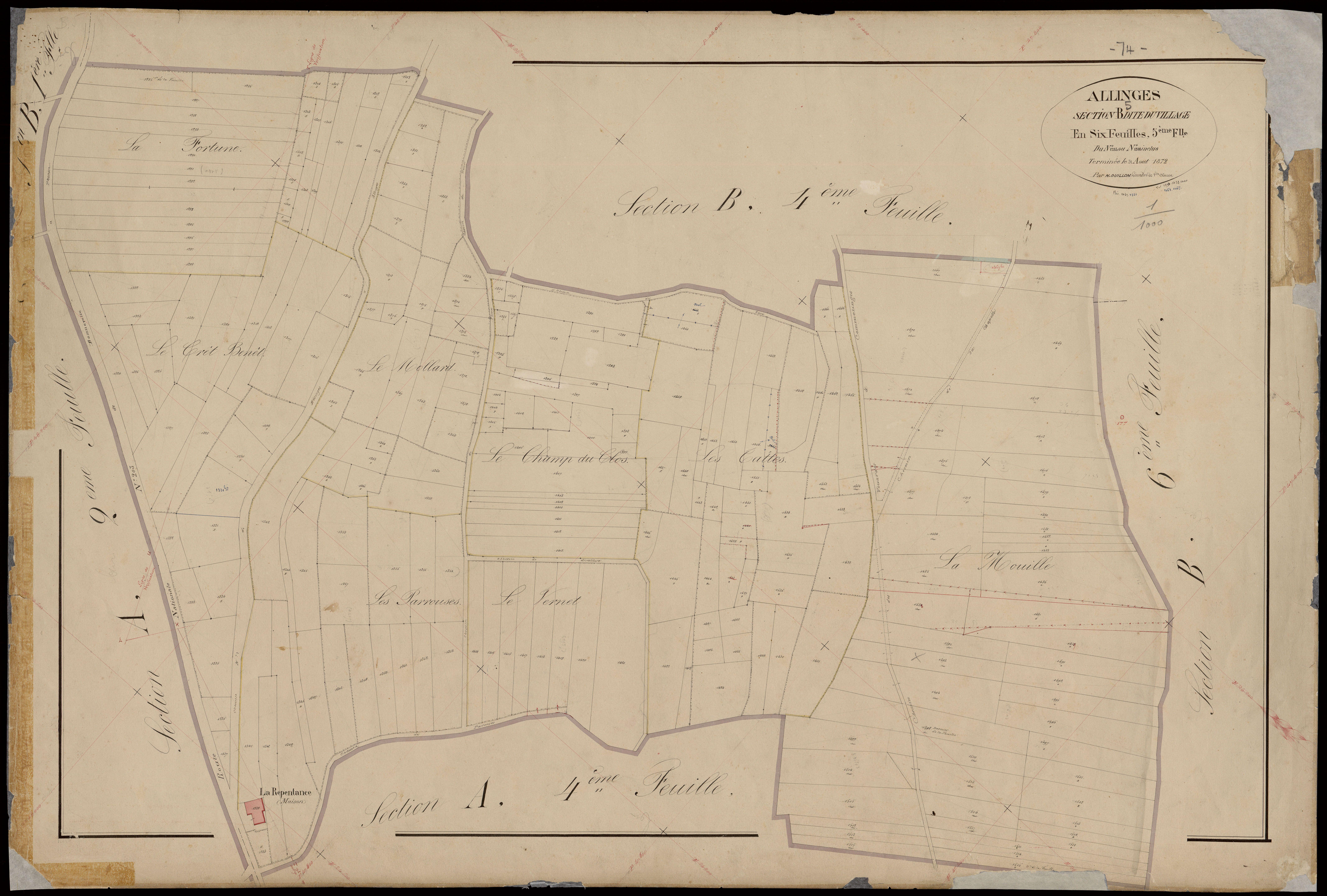 3 P 3 2213 - Feuille n° 6, parcelles n° 117 à 1679 - 31 août 1872
