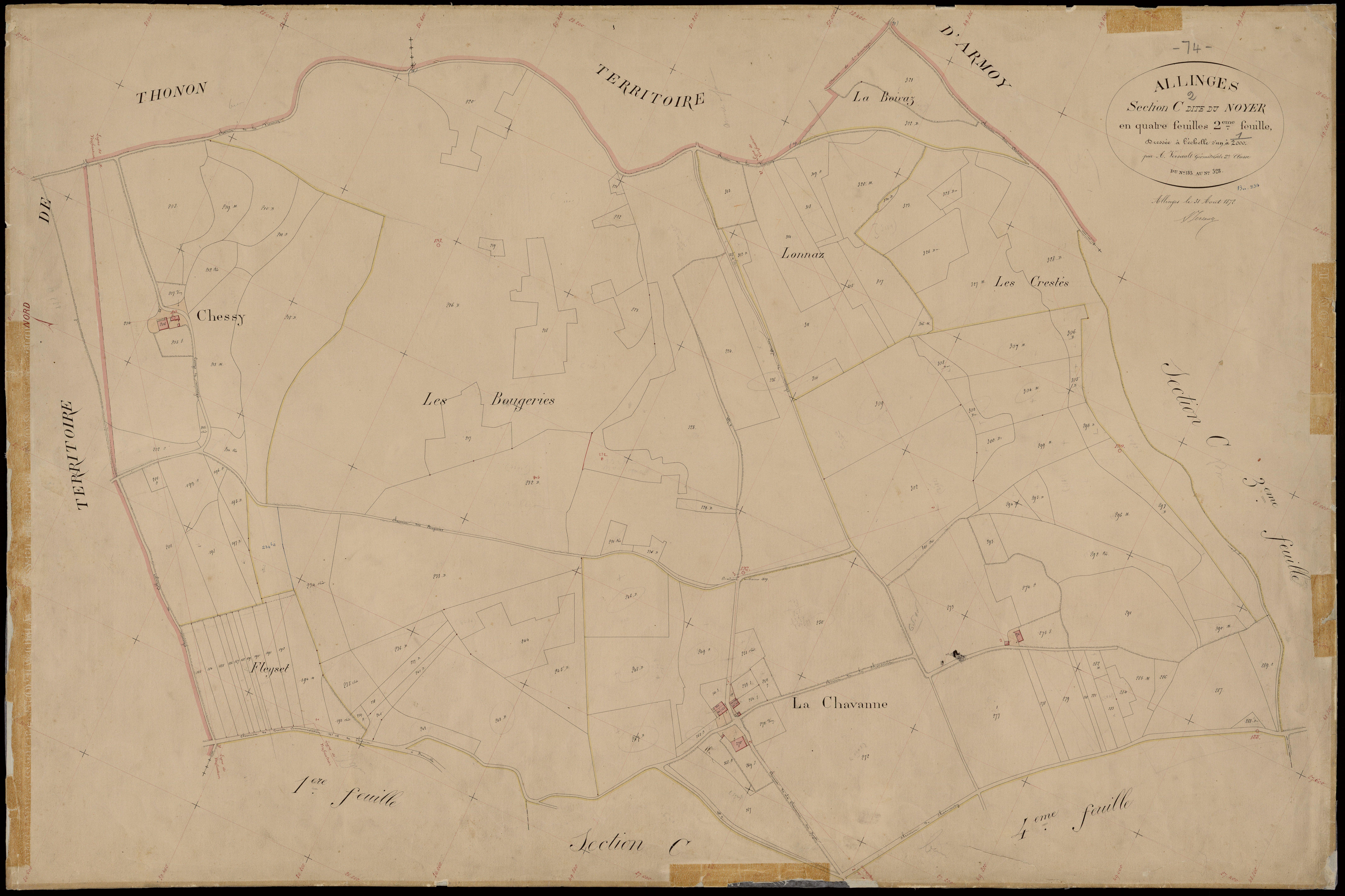 3 P 3 2216 - Feuille n° 3, parcelles n° 329 à 441 - 31 août 1872