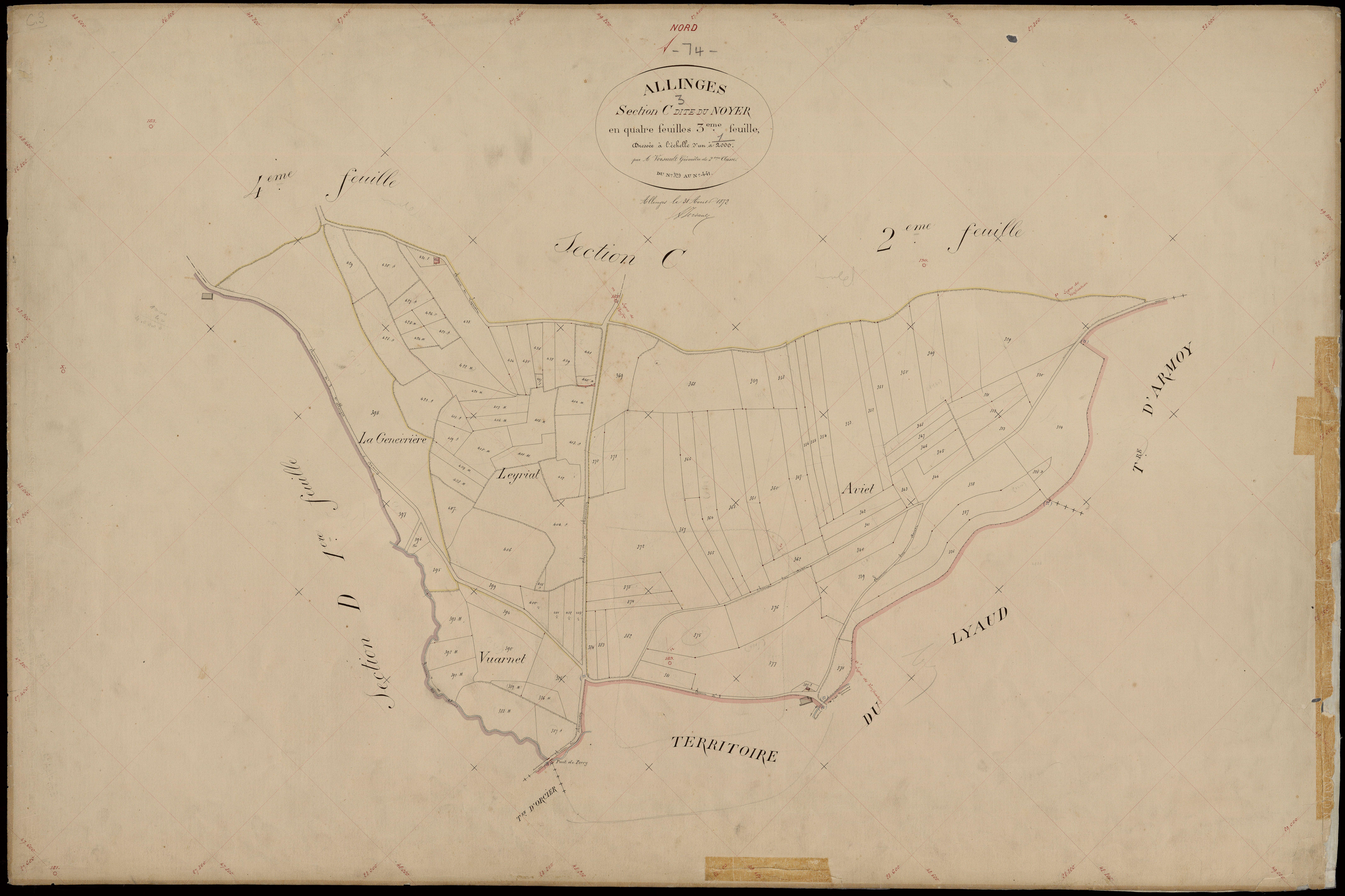 3 P 3 2217 - Feuille n° 4, parcelles n° 442 à 667 - 31 août 1872