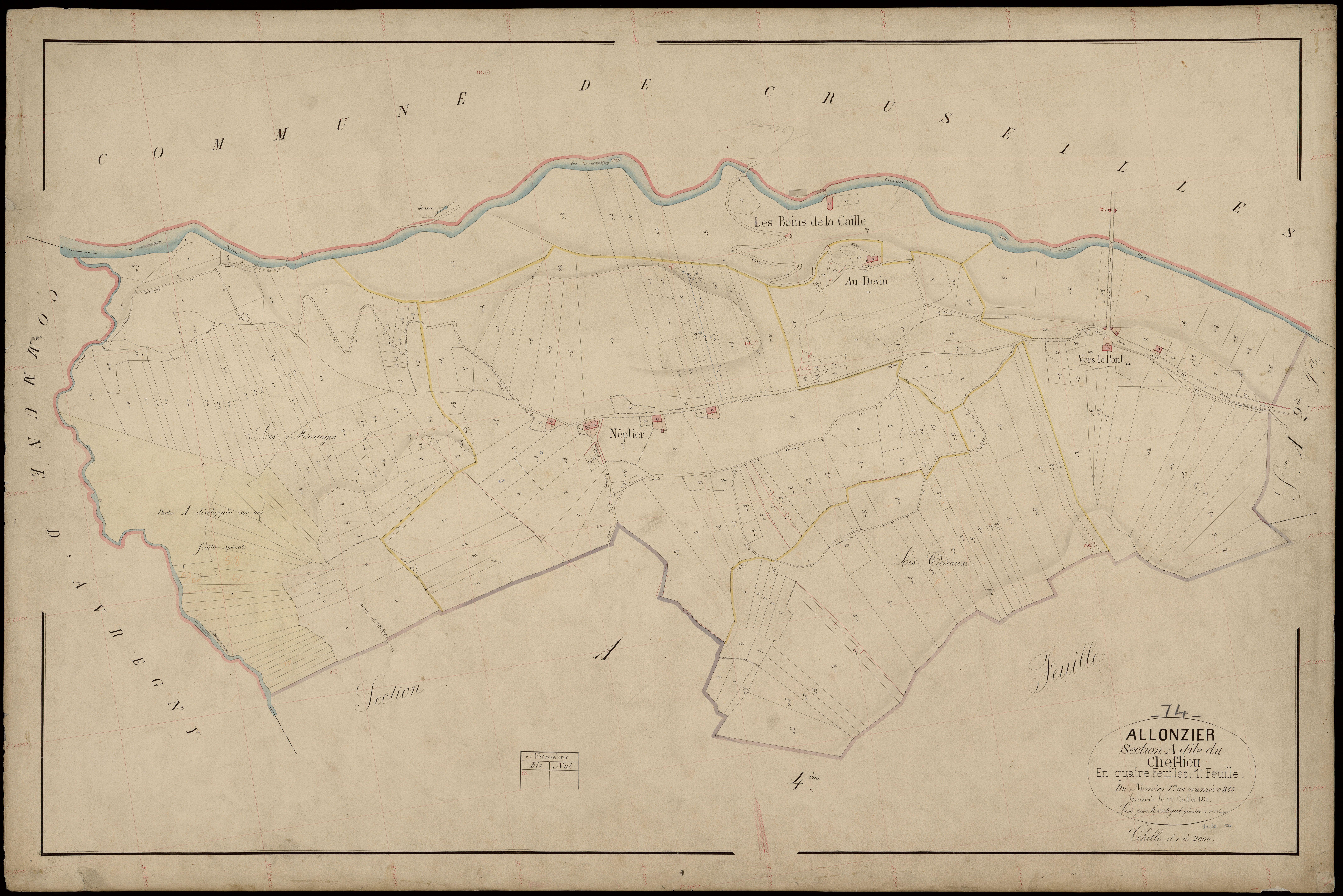 3 P 3 2224 - Feuille n° 2, parcelles n° 346 à - 1er juillet 1870