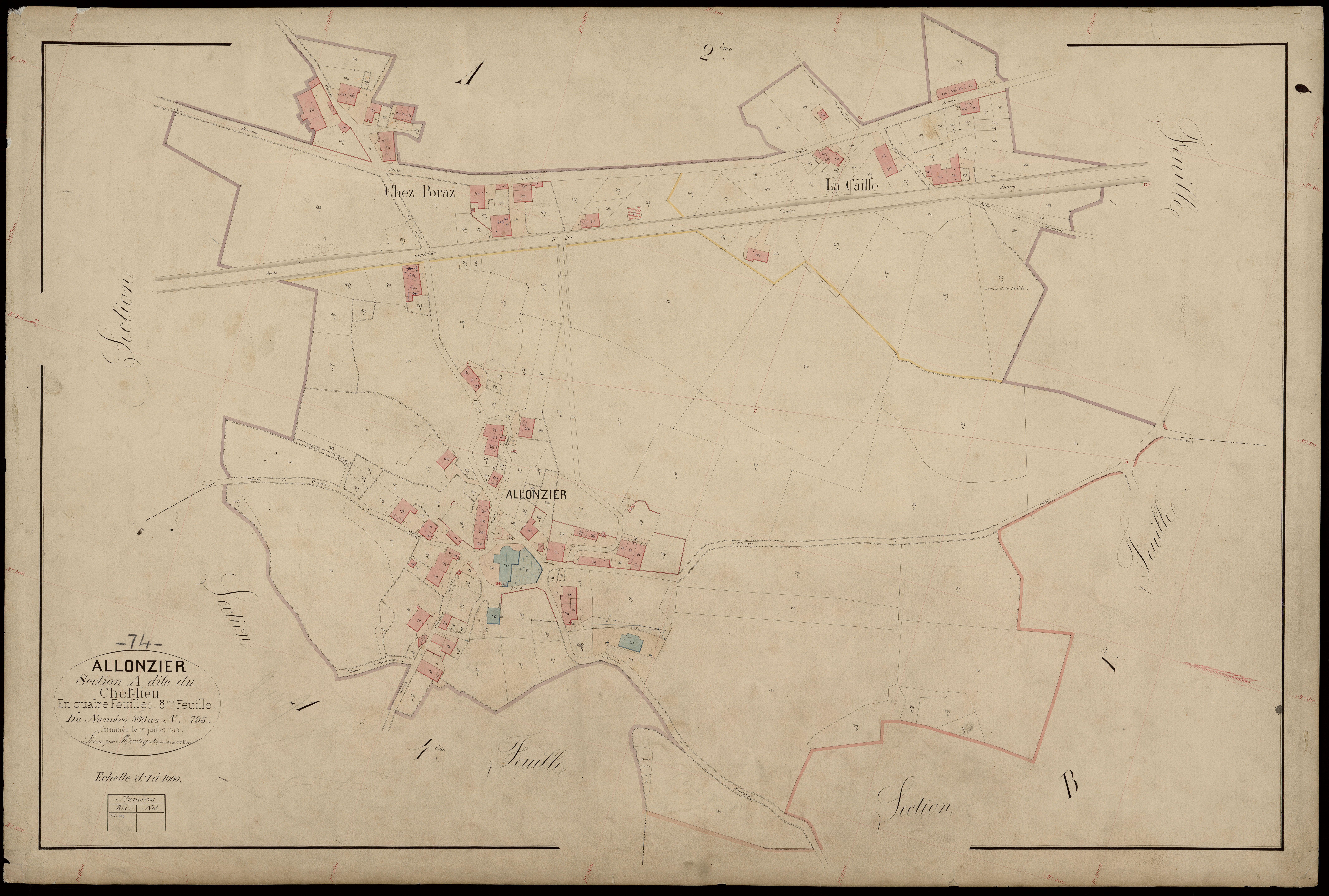 3 P 3 2226 - Feuille n° 4, parcelles n° 796 à 1126 - 1er juillet 1870