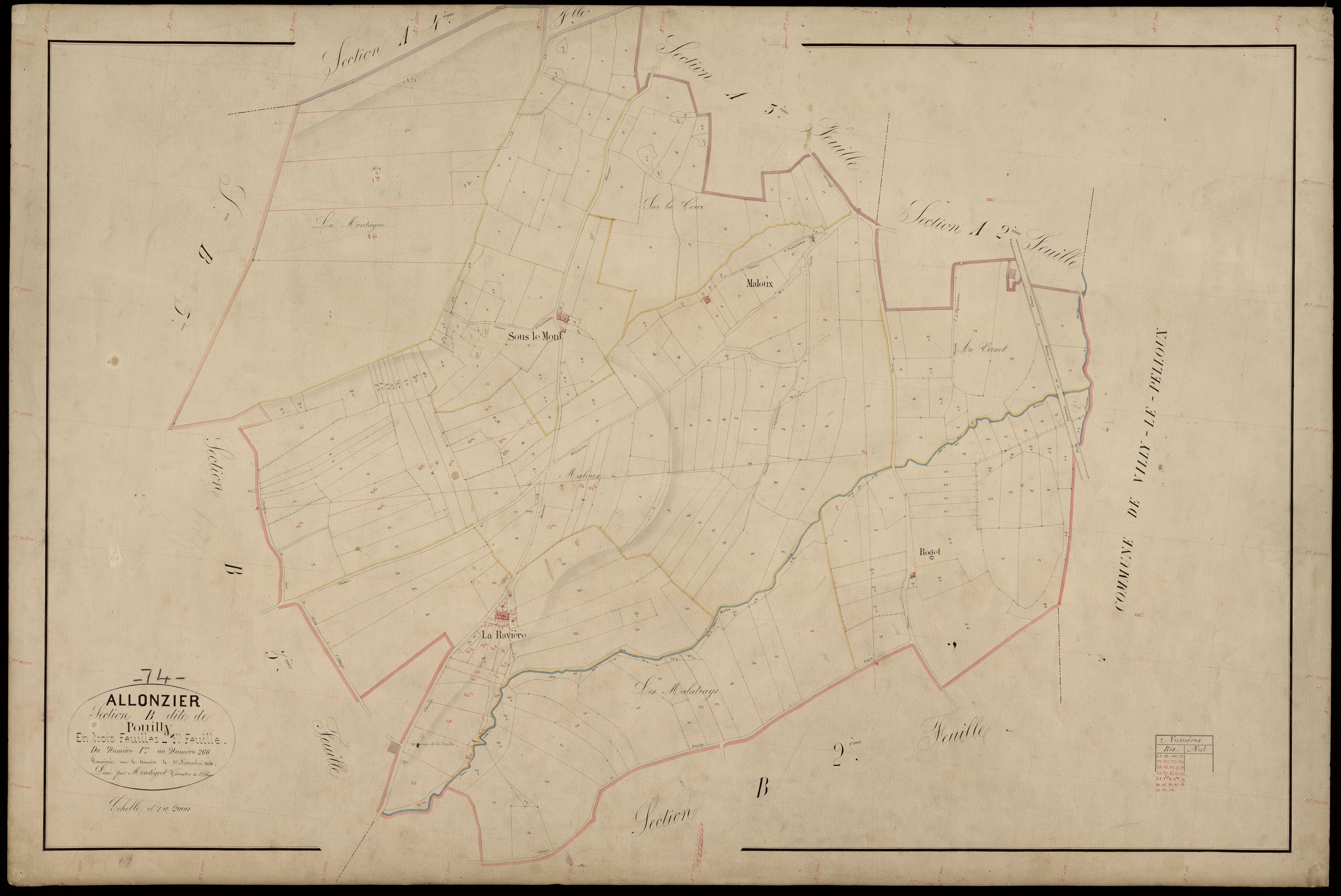 3 P 3 2229 - Feuille n° 2, parcelles n° 267 à 740 - 1er juillet 1870