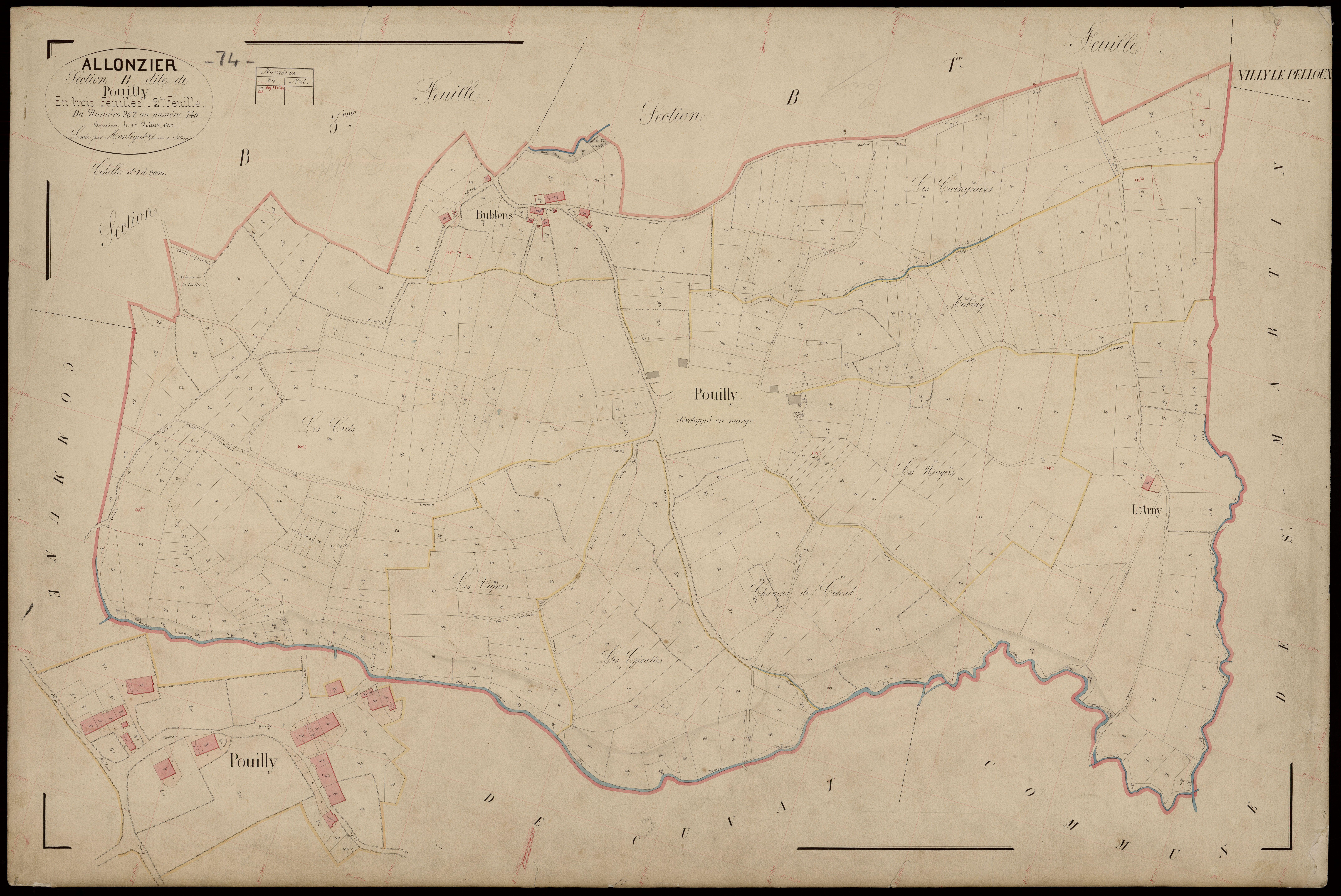 3 P 3 2230 - Feuille n° 3, parcelles n° 741 à 1038 - 1er juillet 1870
