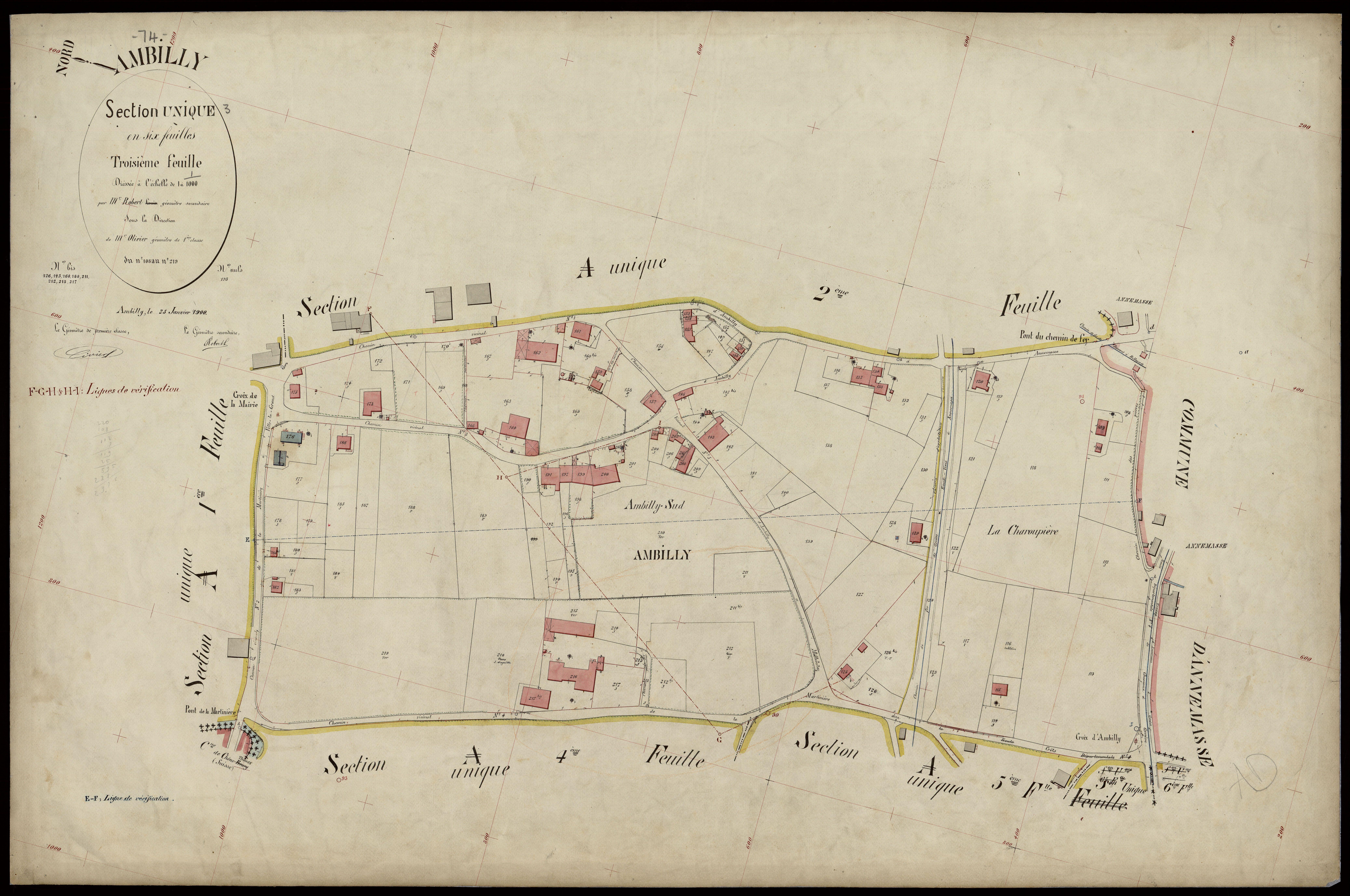 3 P 3 2243 - Feuille n° 4, parcelles n° 220 à 222 - 25 janvier 1900