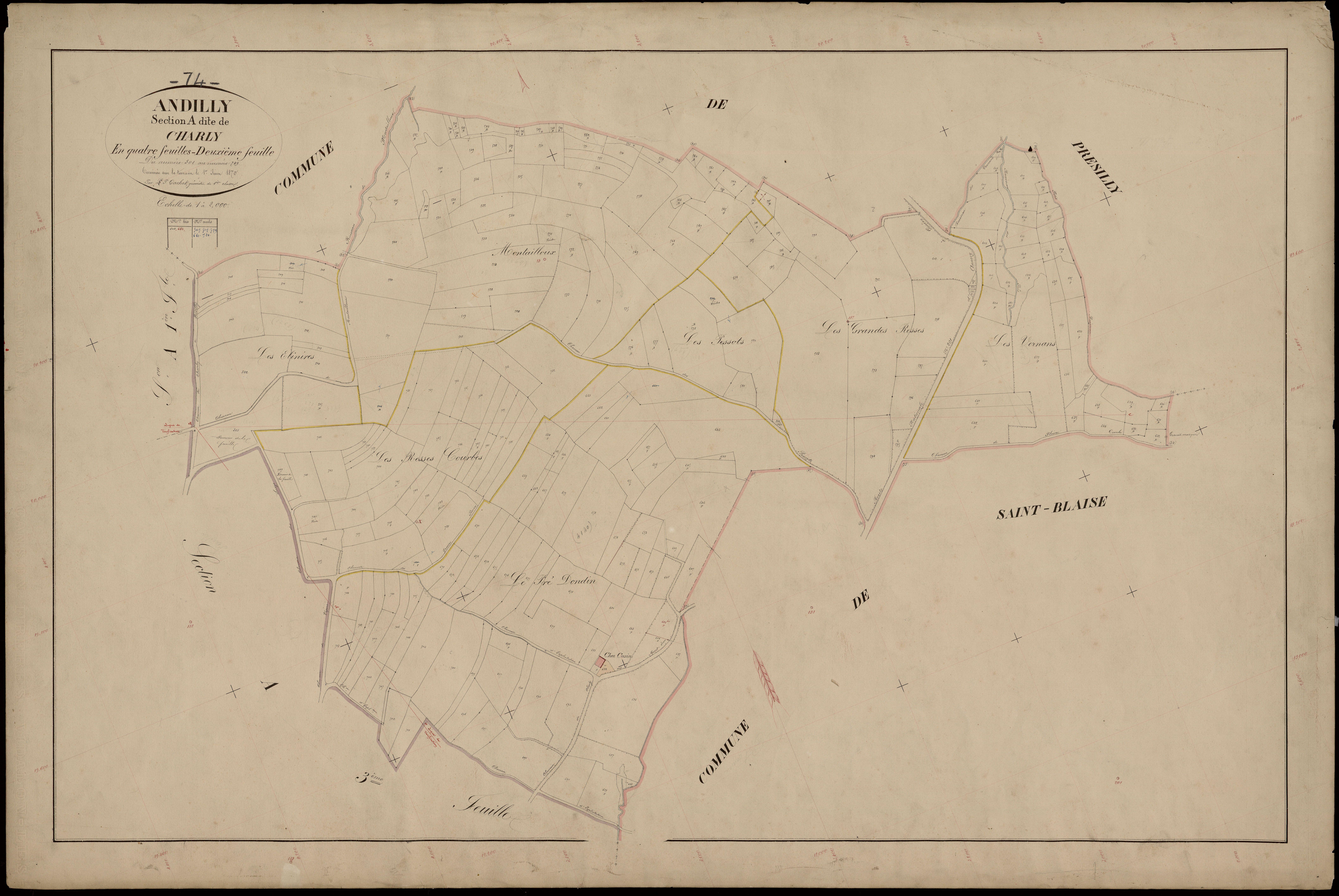3 P 3 2250 - Feuille n° 3, parcelles n° 70 à 1081 - 1er juillet 1870
