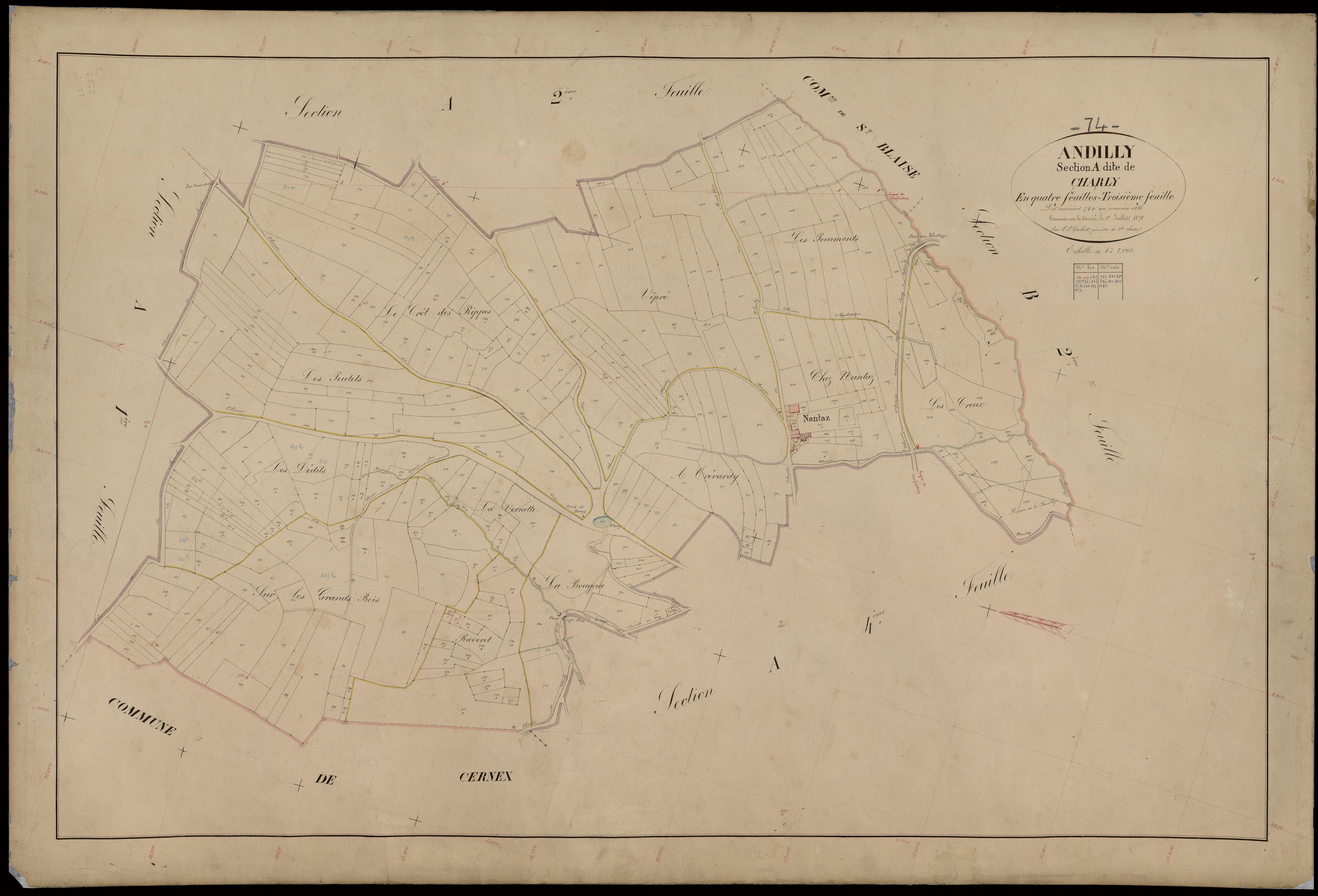 3 P 3 2251 - Feuille n° 4, parcelles n° 1082 à 1460 - 1er août 1870