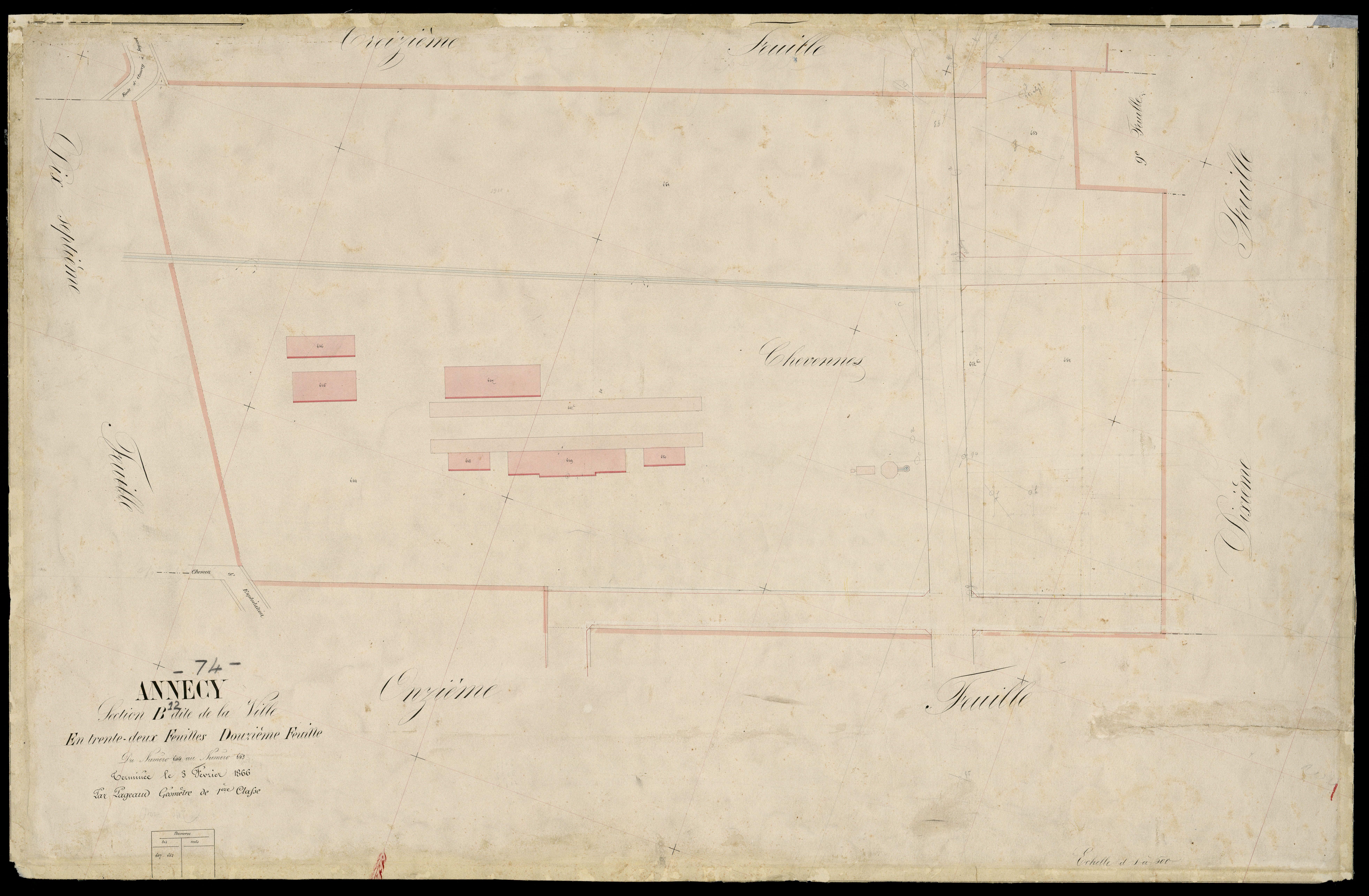 3 P 3 2271 - Feuille n° 13, parcelles n° 64 à 664 - 3 février 1866