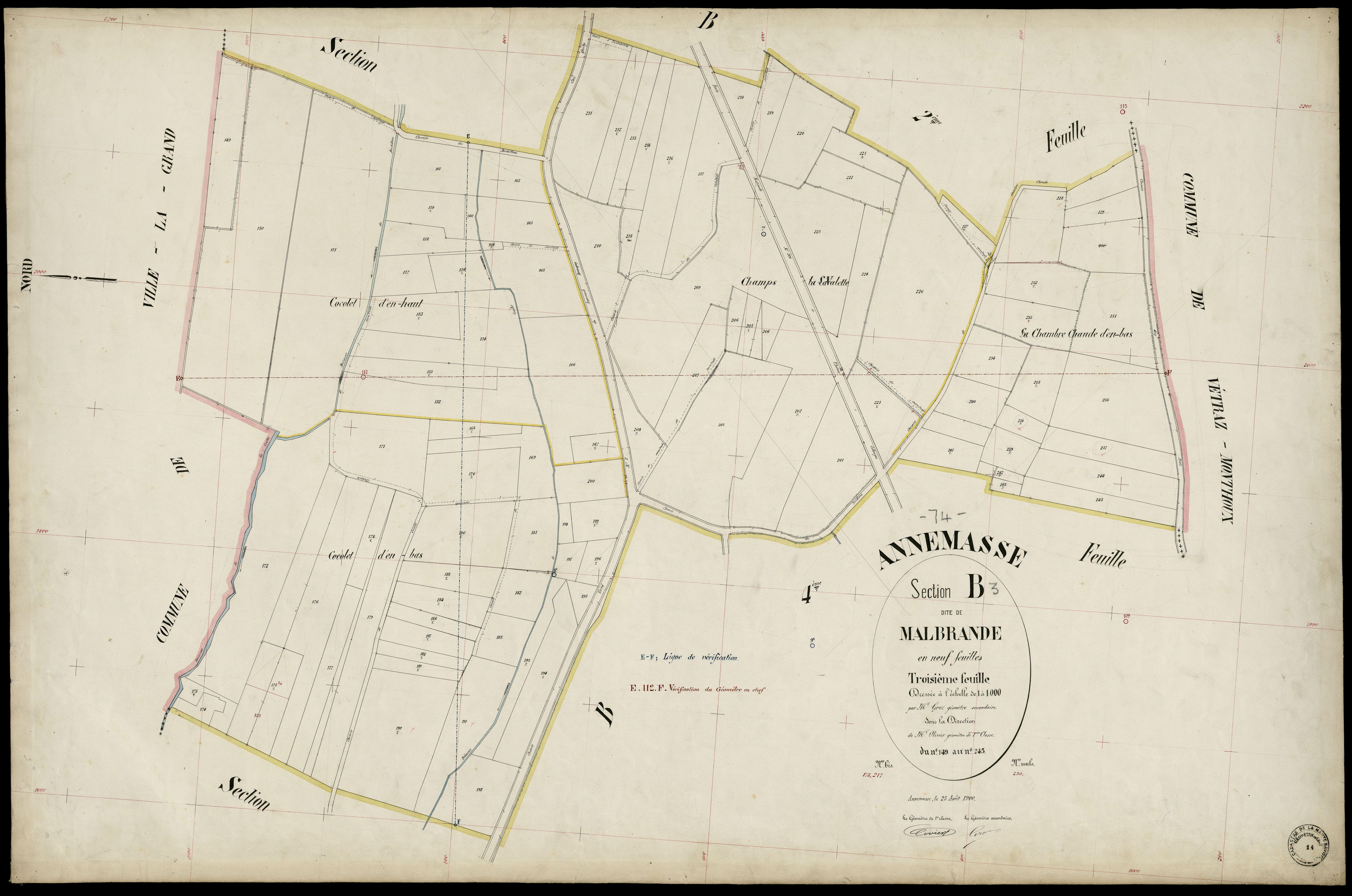 3 P 3 2327 - Feuille n° 3, parcelles n° 149 à 24 - 25 août 1900