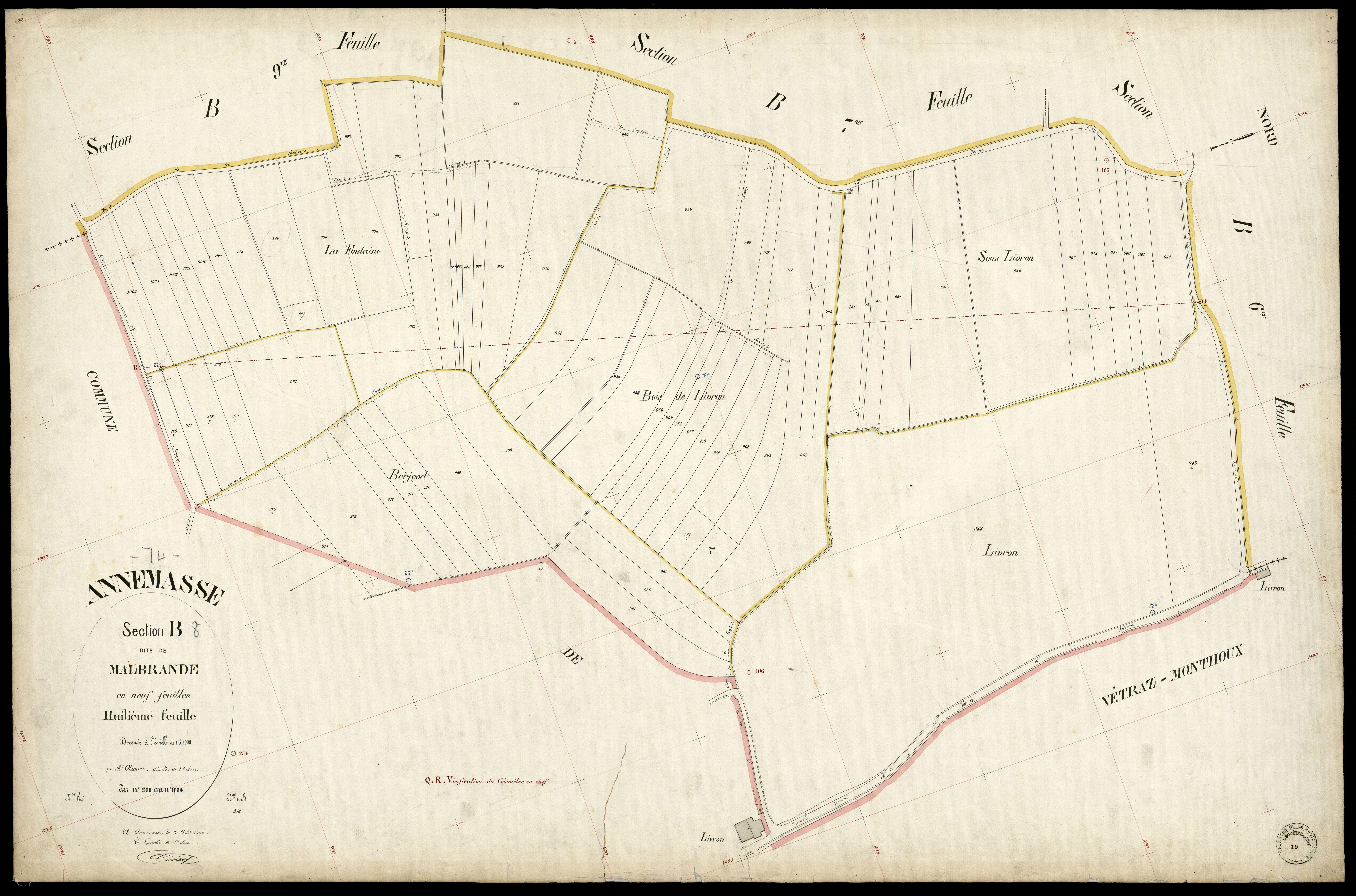 3 P 3 2333 - Feuille n° 9, parcelles n° 100 à 1131 - 25 août 1900