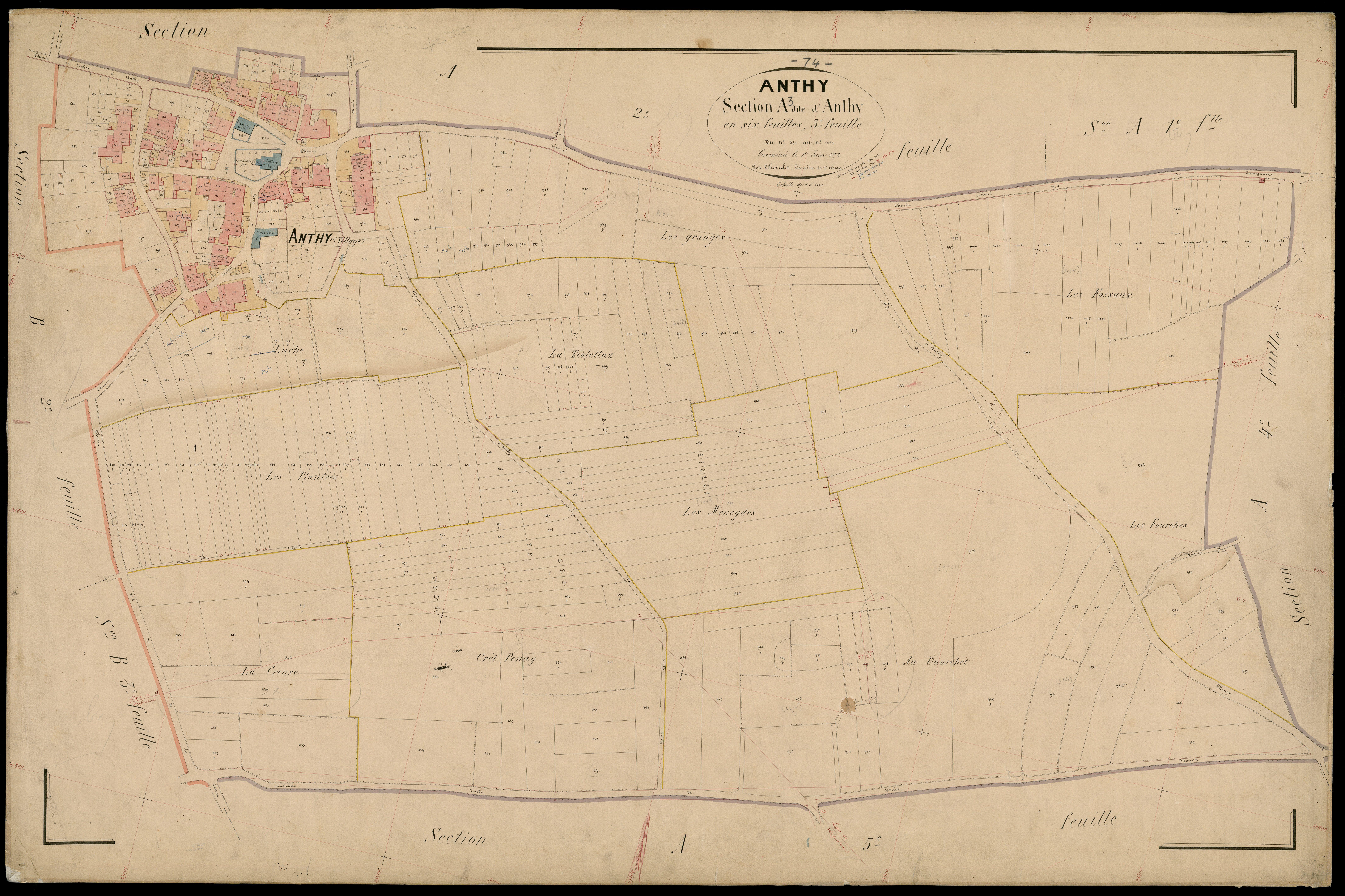 3 P 3 2338 - Feuille n° 4, parcelles n° 1022 à 1188 - 1er juin 1872
