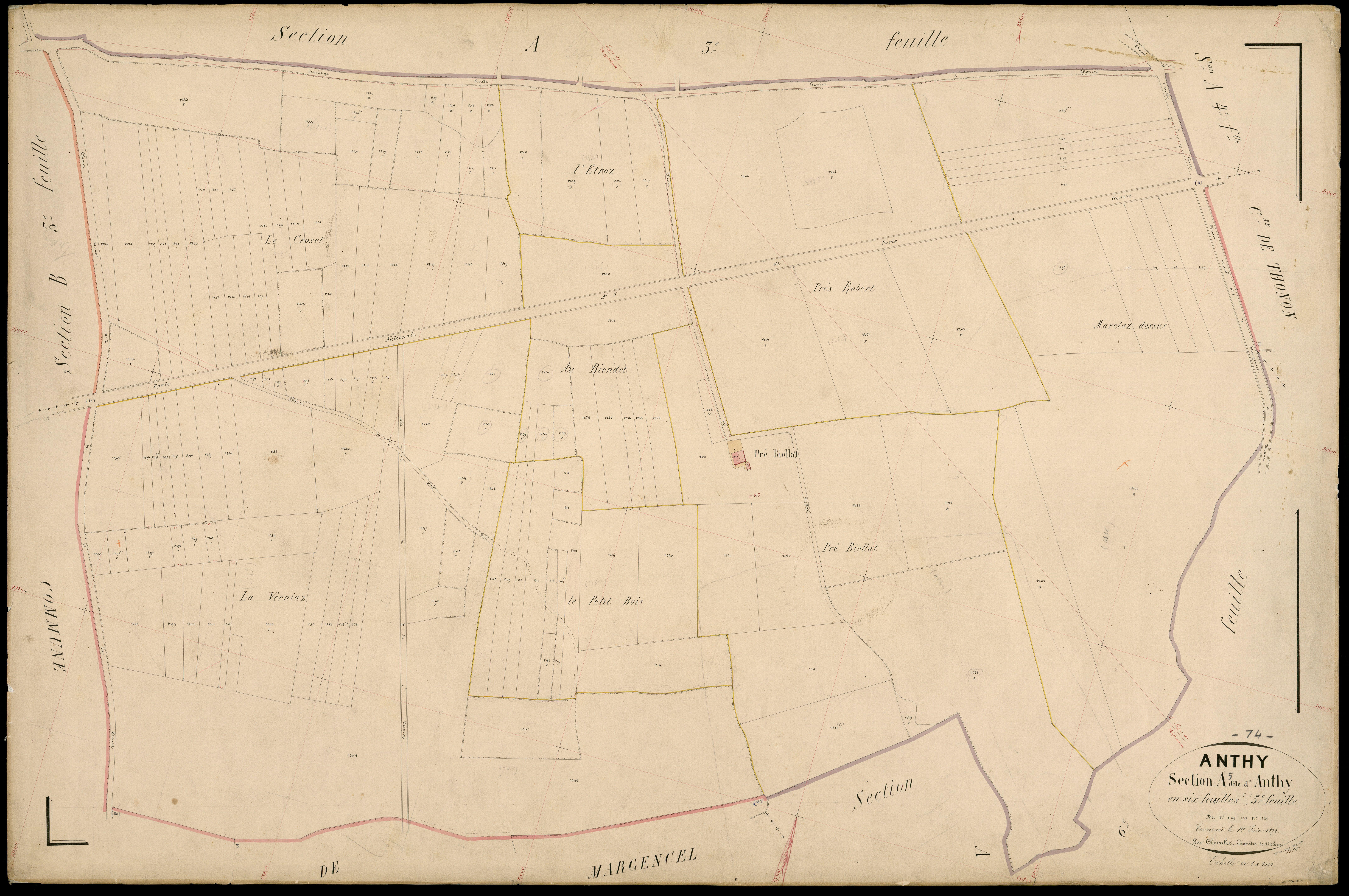 3 P 3 2340 - Feuille n° 6, parcelles n° 1332 à 141 - 1er juin 1872